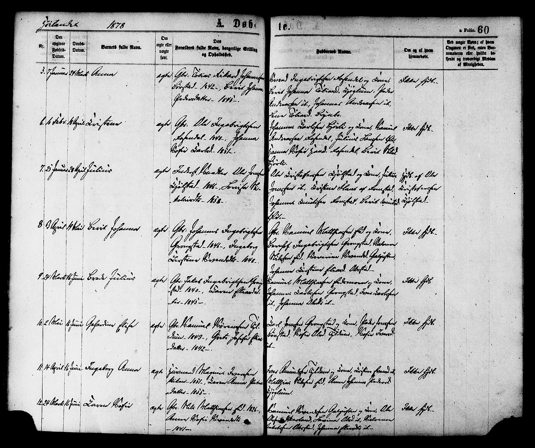 Ministerialprotokoller, klokkerbøker og fødselsregistre - Nord-Trøndelag, SAT/A-1458/758/L0516: Parish register (official) no. 758A03 /2, 1869-1879, p. 60