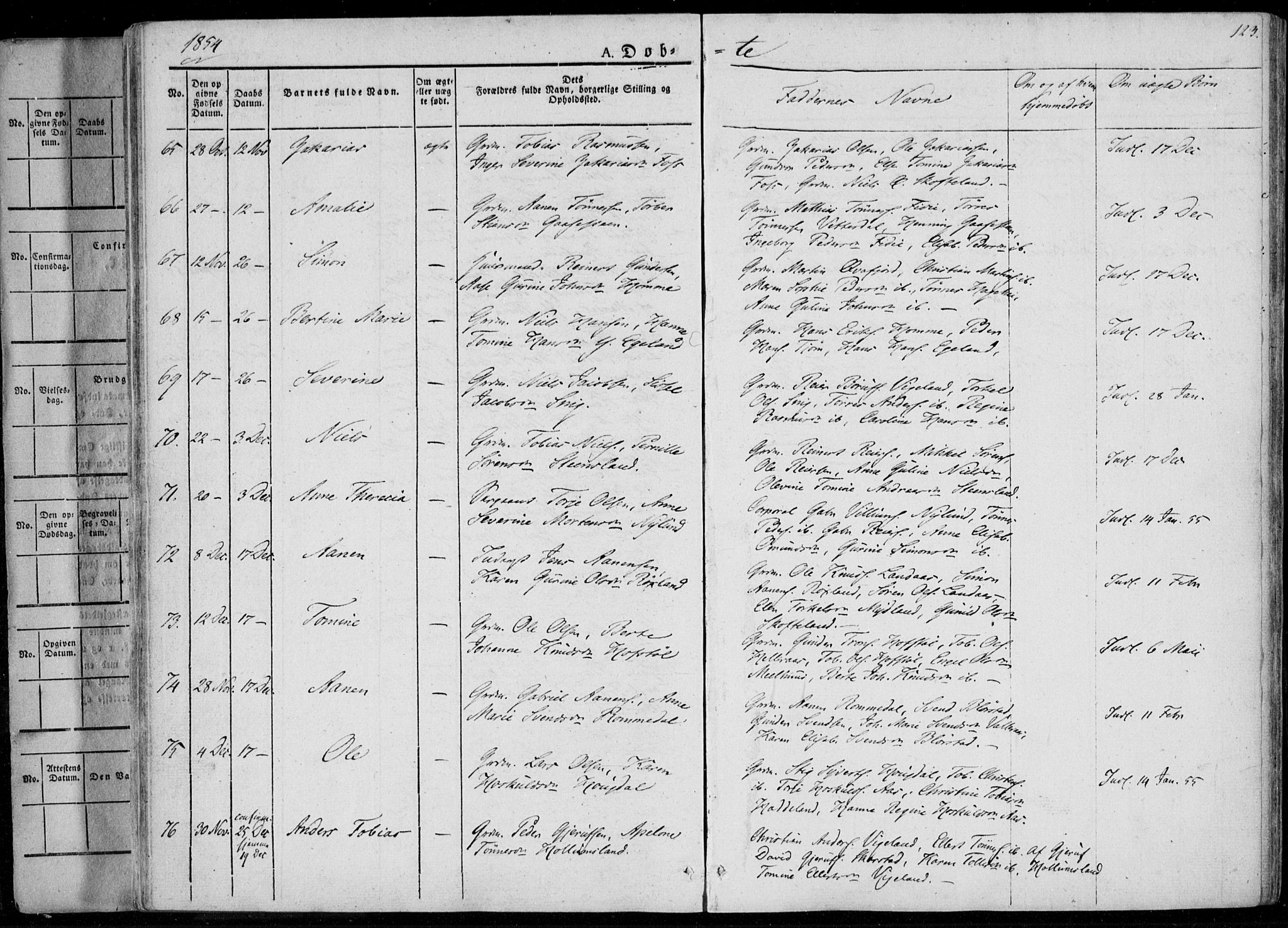 Sør-Audnedal sokneprestkontor, AV/SAK-1111-0039/F/Fa/Fab/L0006: Parish register (official) no. A 6, 1829-1855, p. 123