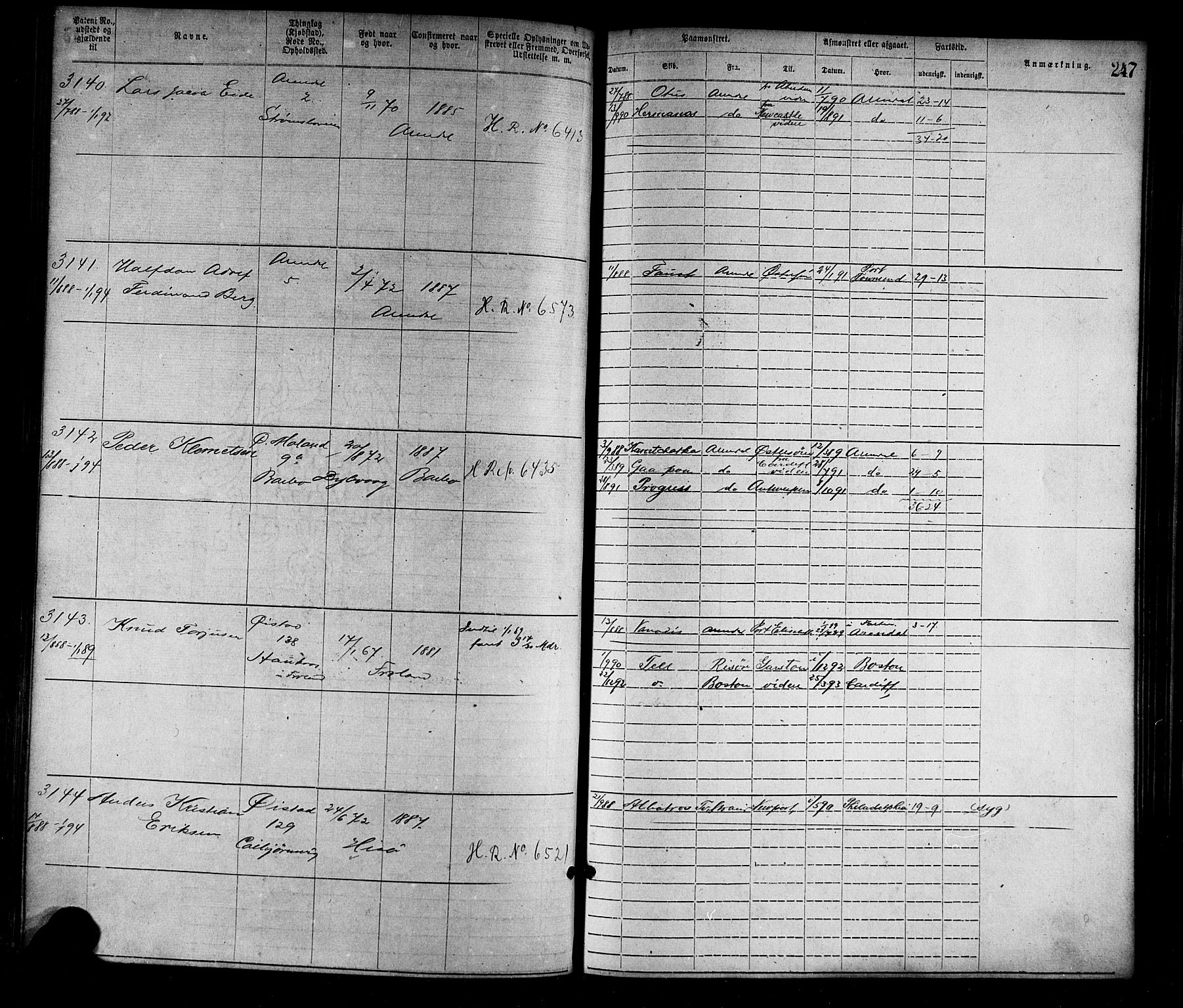 Arendal mønstringskrets, SAK/2031-0012/F/Fa/L0003: Annotasjonsrulle nr 1911-3827 med register, S-3, 1880-1892, p. 280
