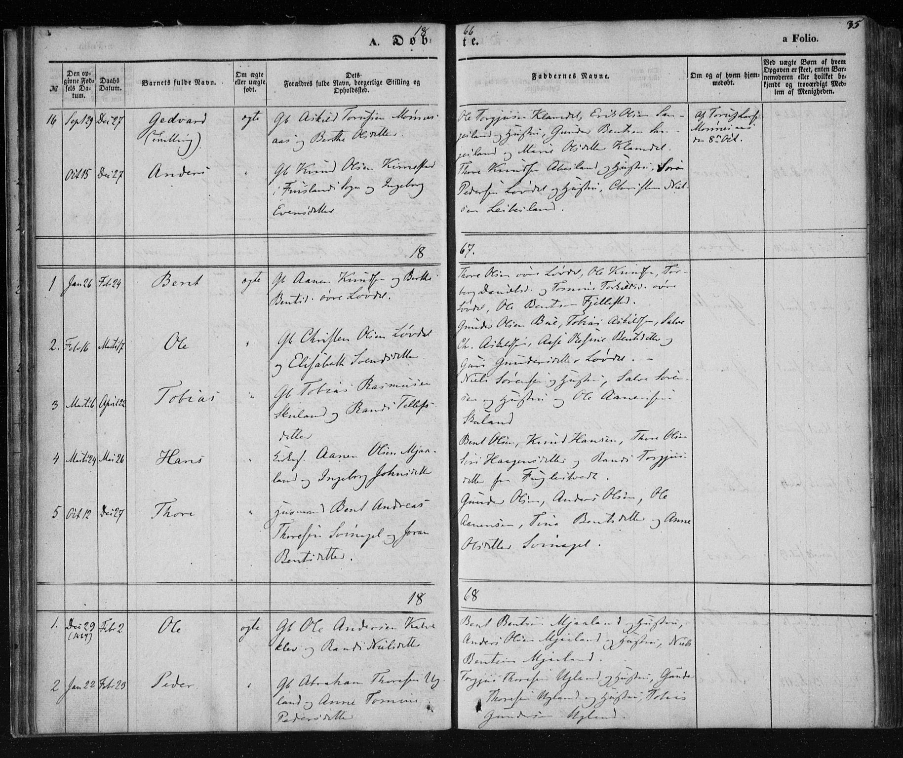 Holum sokneprestkontor, AV/SAK-1111-0022/F/Fa/Fab/L0005: Parish register (official) no. A 5, 1847-1874, p. 35