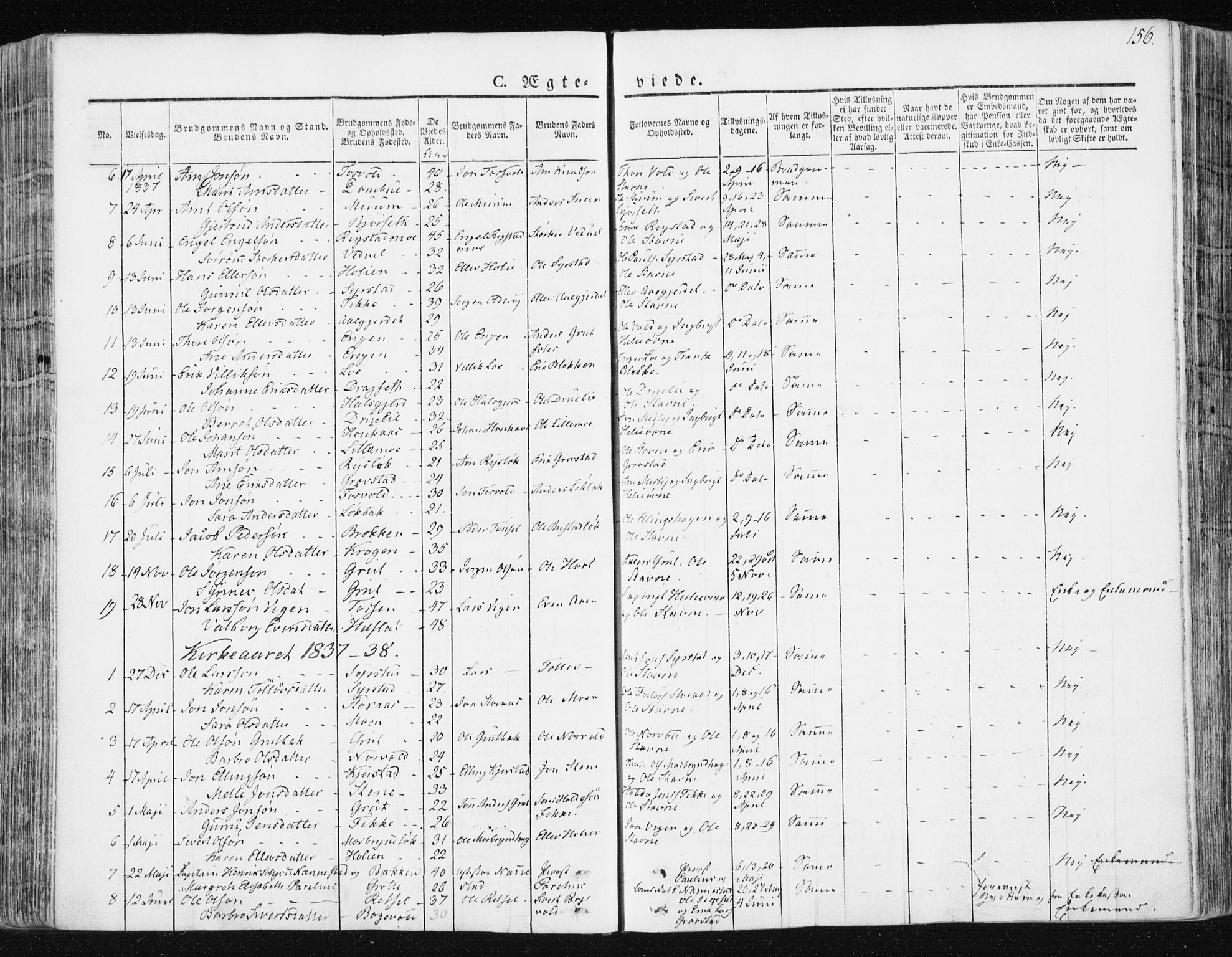 Ministerialprotokoller, klokkerbøker og fødselsregistre - Sør-Trøndelag, SAT/A-1456/672/L0855: Parish register (official) no. 672A07, 1829-1860, p. 156