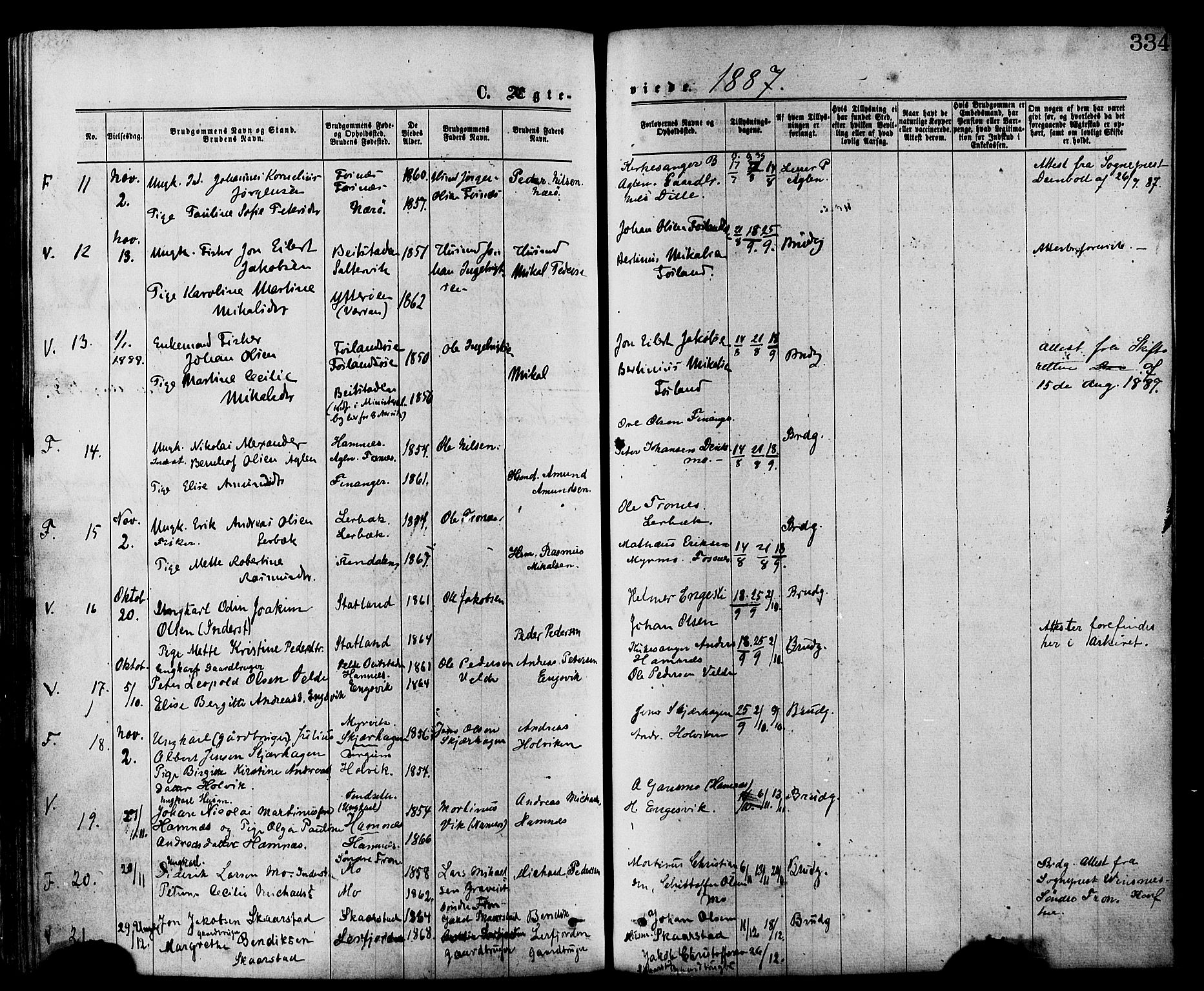 Ministerialprotokoller, klokkerbøker og fødselsregistre - Nord-Trøndelag, AV/SAT-A-1458/773/L0616: Parish register (official) no. 773A07, 1870-1887, p. 334