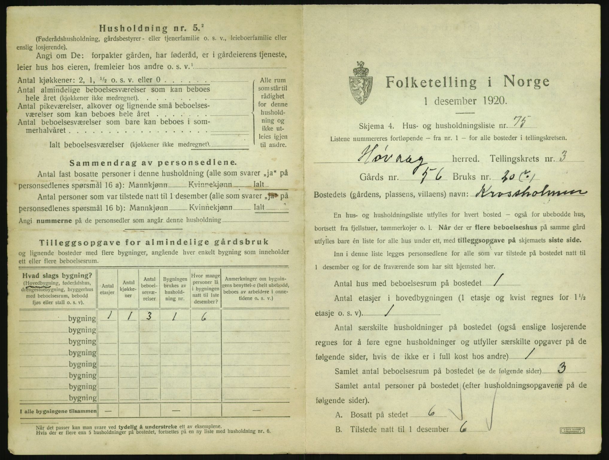 SAK, 1920 census for Høvåg, 1920, p. 312