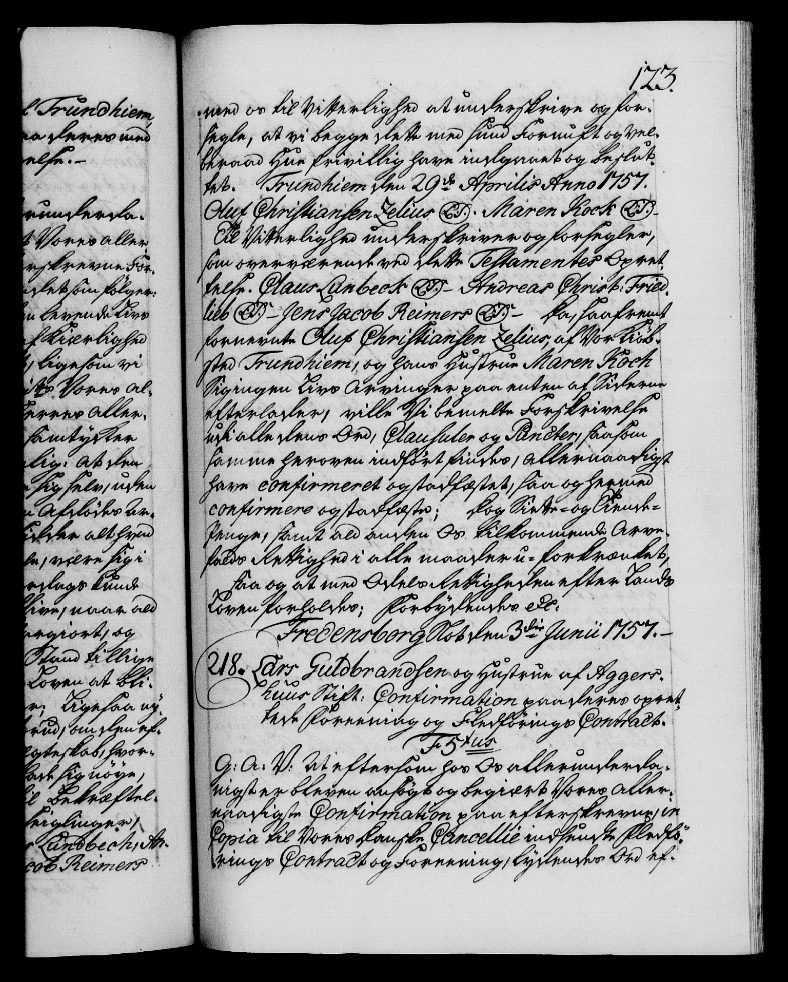 Danske Kanselli 1572-1799, AV/RA-EA-3023/F/Fc/Fca/Fcaa/L0040: Norske registre, 1757-1759, p. 123a