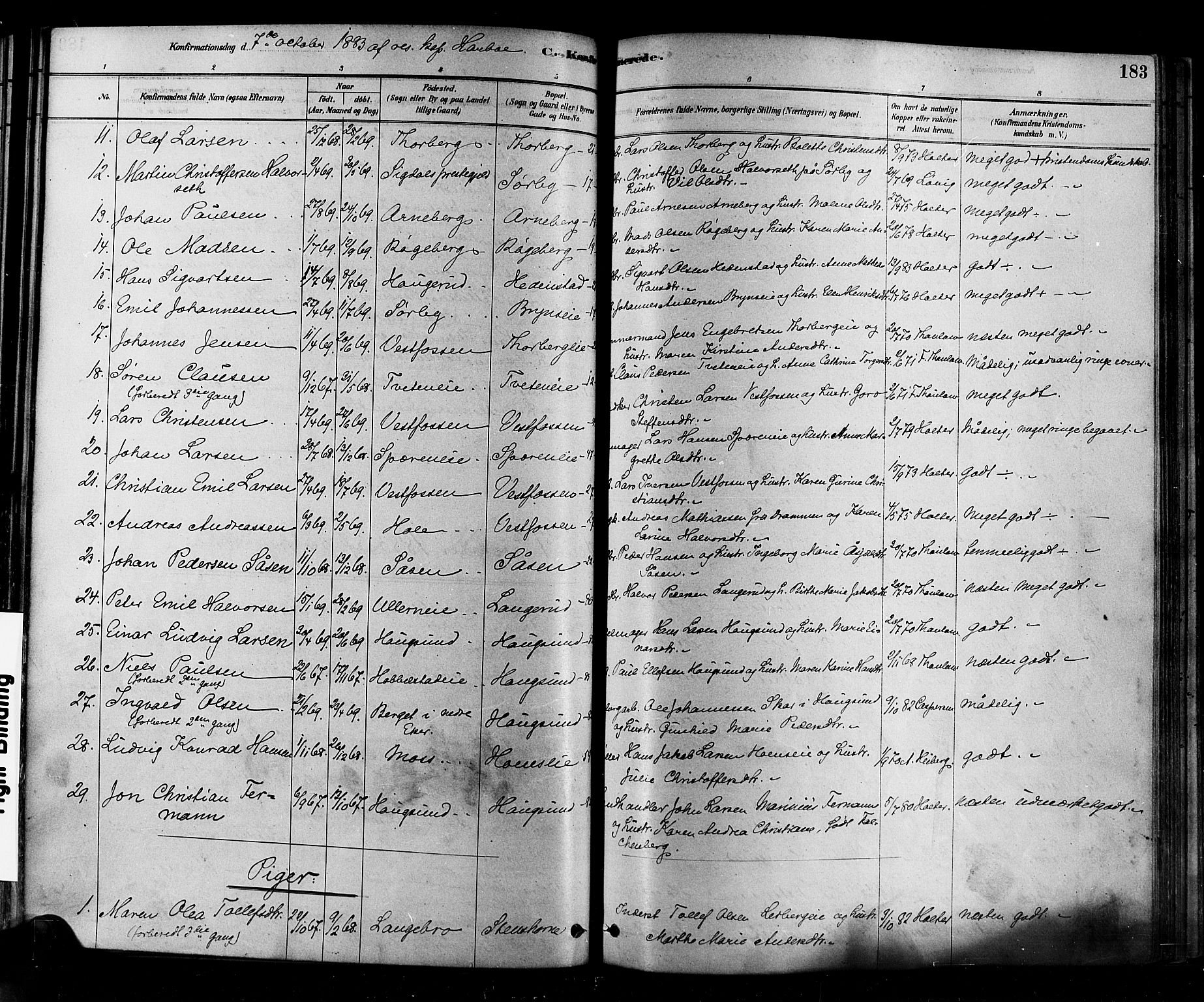 Eiker kirkebøker, AV/SAKO-A-4/F/Fb/L0001: Parish register (official) no. II 1, 1878-1888, p. 183