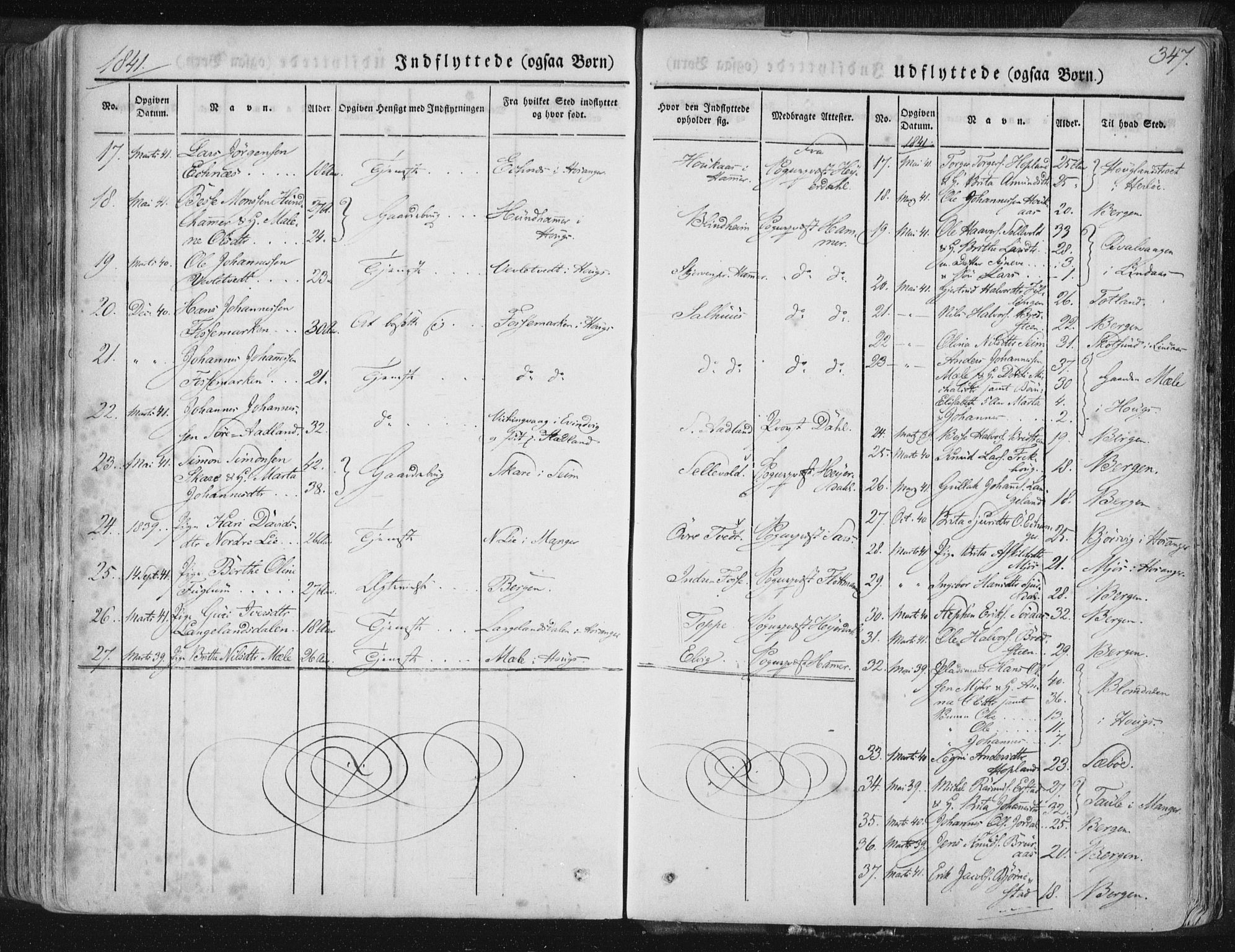 Hamre sokneprestembete, SAB/A-75501/H/Ha/Haa/Haaa/L0012: Parish register (official) no. A 12, 1834-1845, p. 347