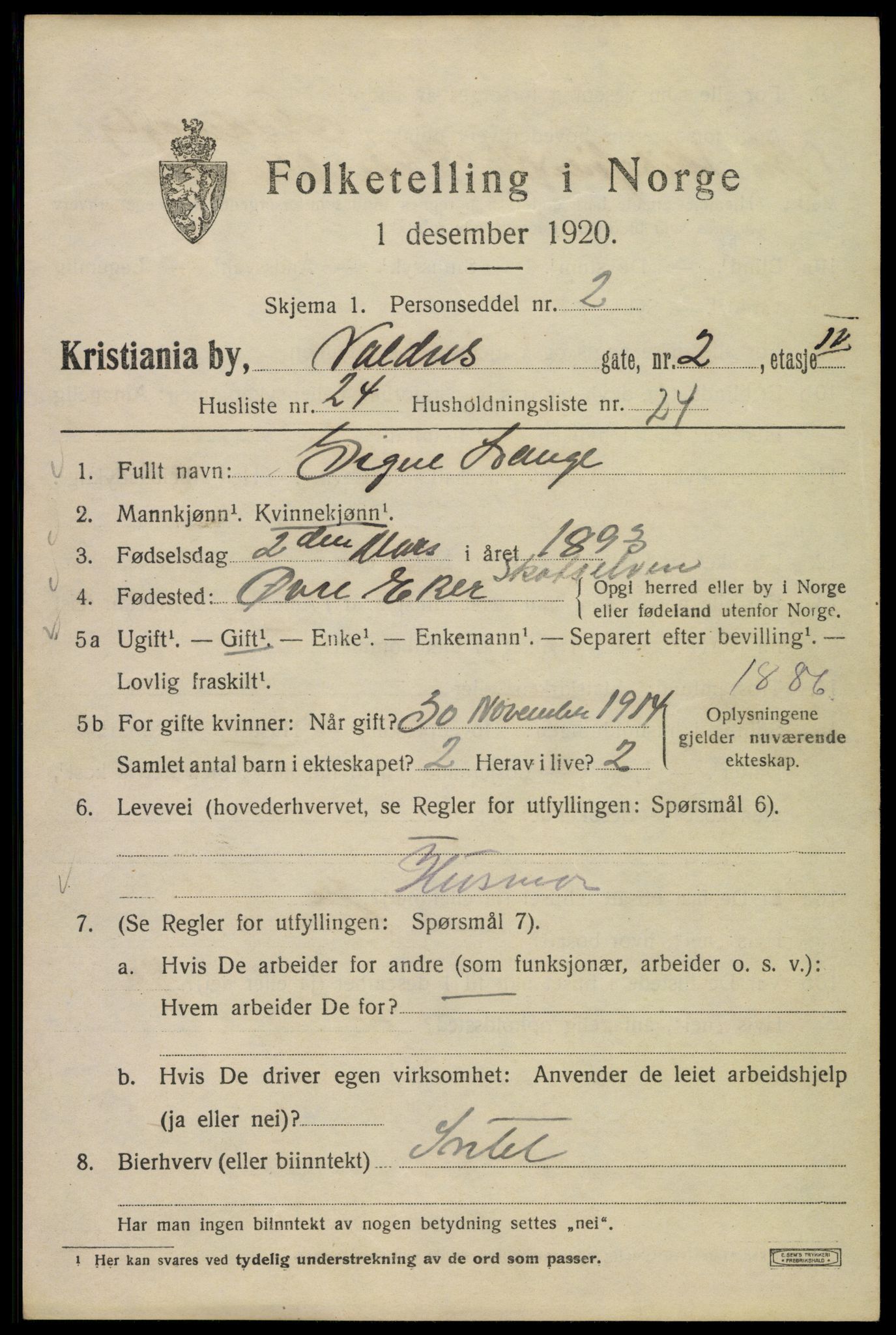 SAO, 1920 census for Kristiania, 1920, p. 627747