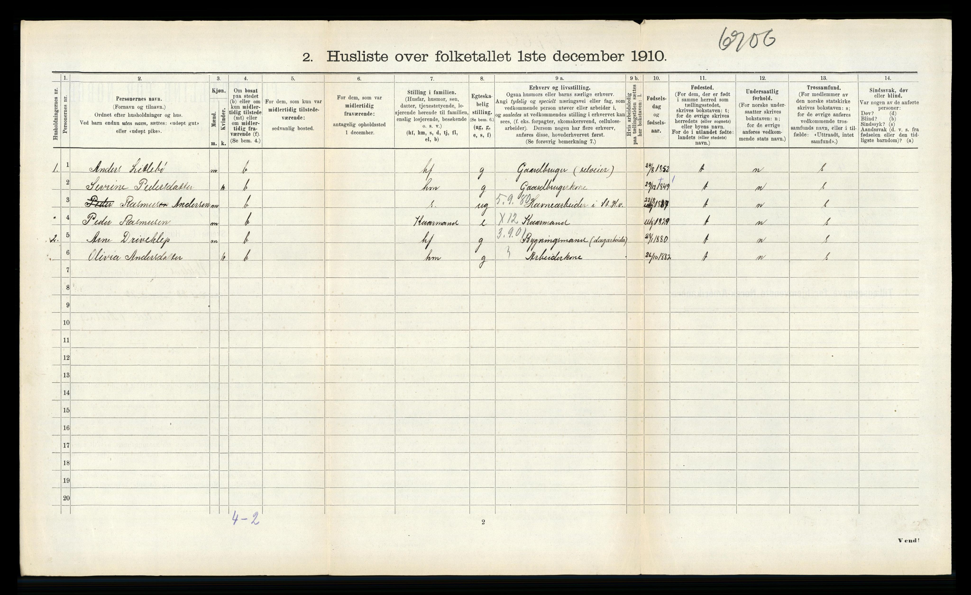 RA, 1910 census for Volda, 1910, p. 605