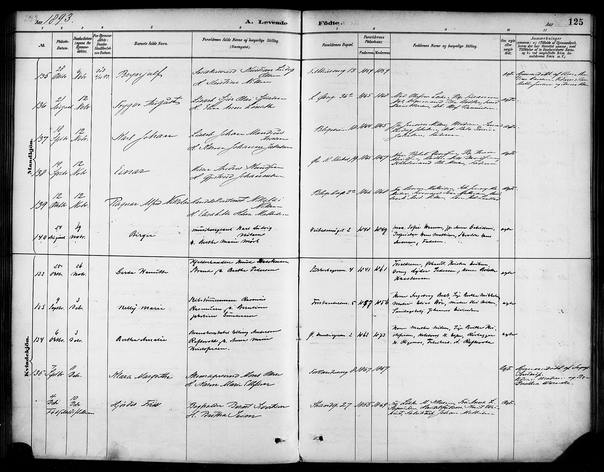 Korskirken sokneprestembete, AV/SAB-A-76101/H/Haa/L0022: Parish register (official) no. B 8, 1889-1899, p. 125