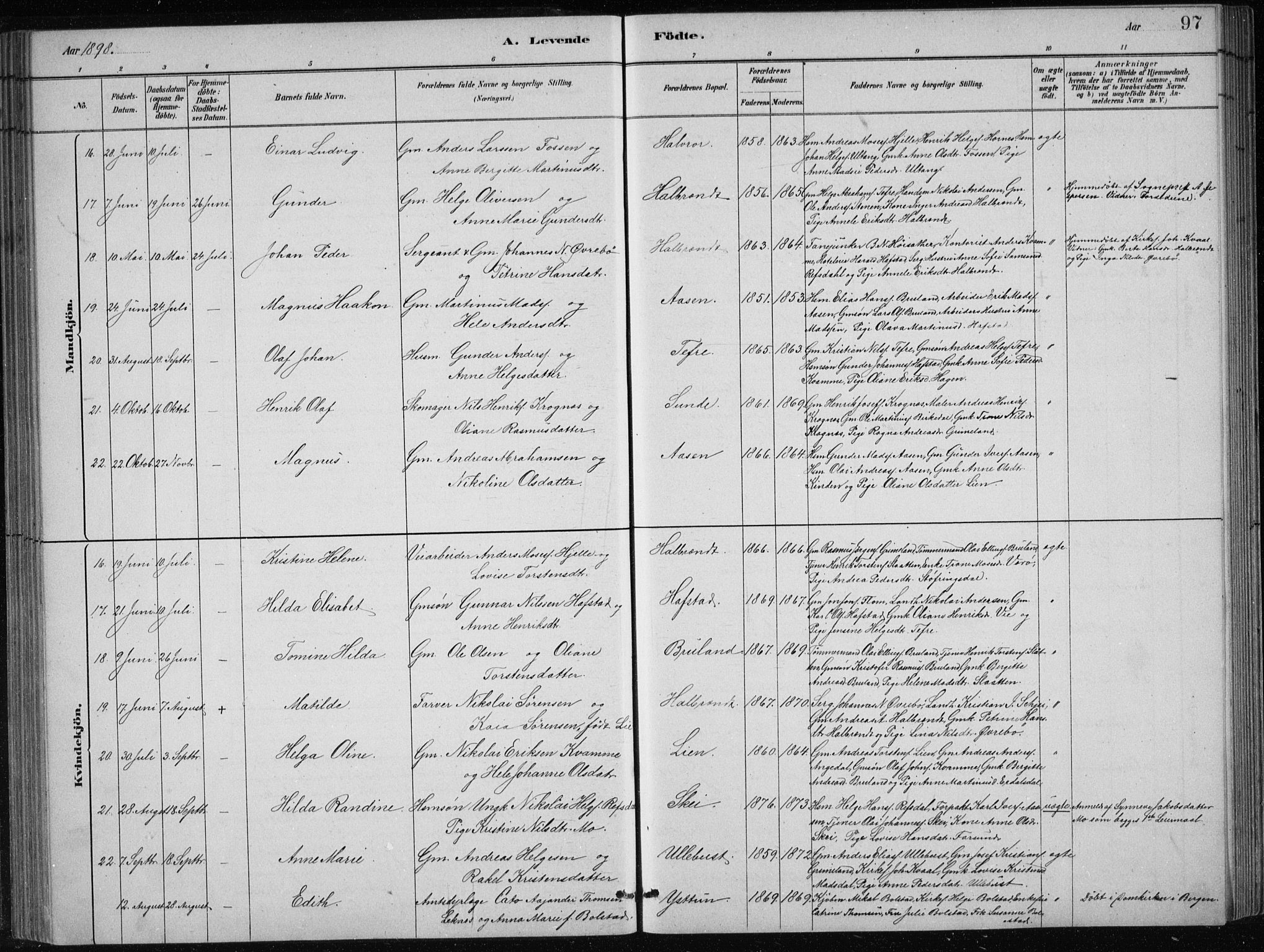 Førde sokneprestembete, AV/SAB-A-79901/H/Hab/Haba/L0002: Parish register (copy) no. A 2, 1881-1898, p. 97