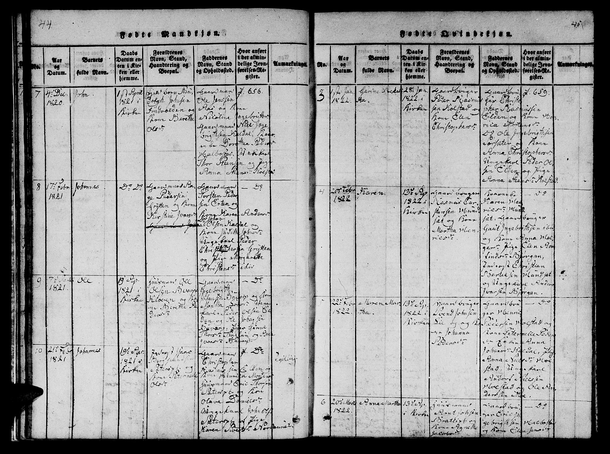Ministerialprotokoller, klokkerbøker og fødselsregistre - Nord-Trøndelag, SAT/A-1458/742/L0411: Parish register (copy) no. 742C02, 1817-1825, p. 44-45