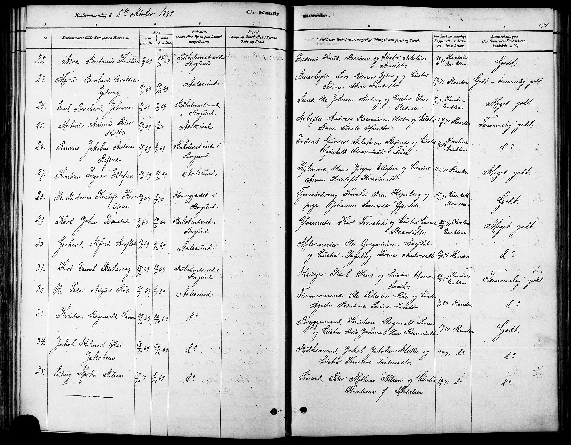 Ministerialprotokoller, klokkerbøker og fødselsregistre - Møre og Romsdal, AV/SAT-A-1454/529/L0454: Parish register (official) no. 529A04, 1878-1885, p. 177