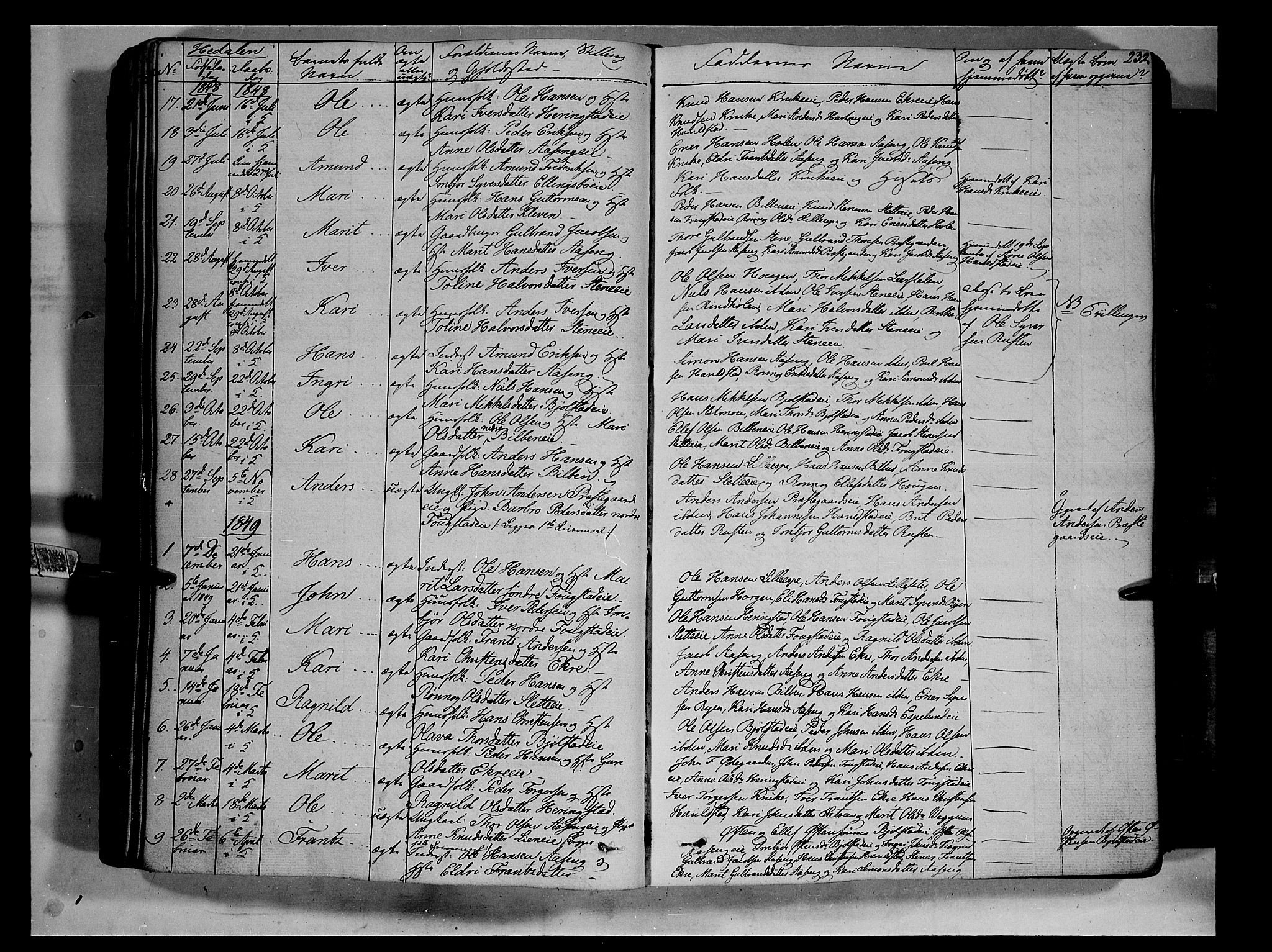 Vågå prestekontor, SAH/PREST-076/H/Ha/Haa/L0005: Parish register (official) no. 5 /2, 1842-1856, p. 232