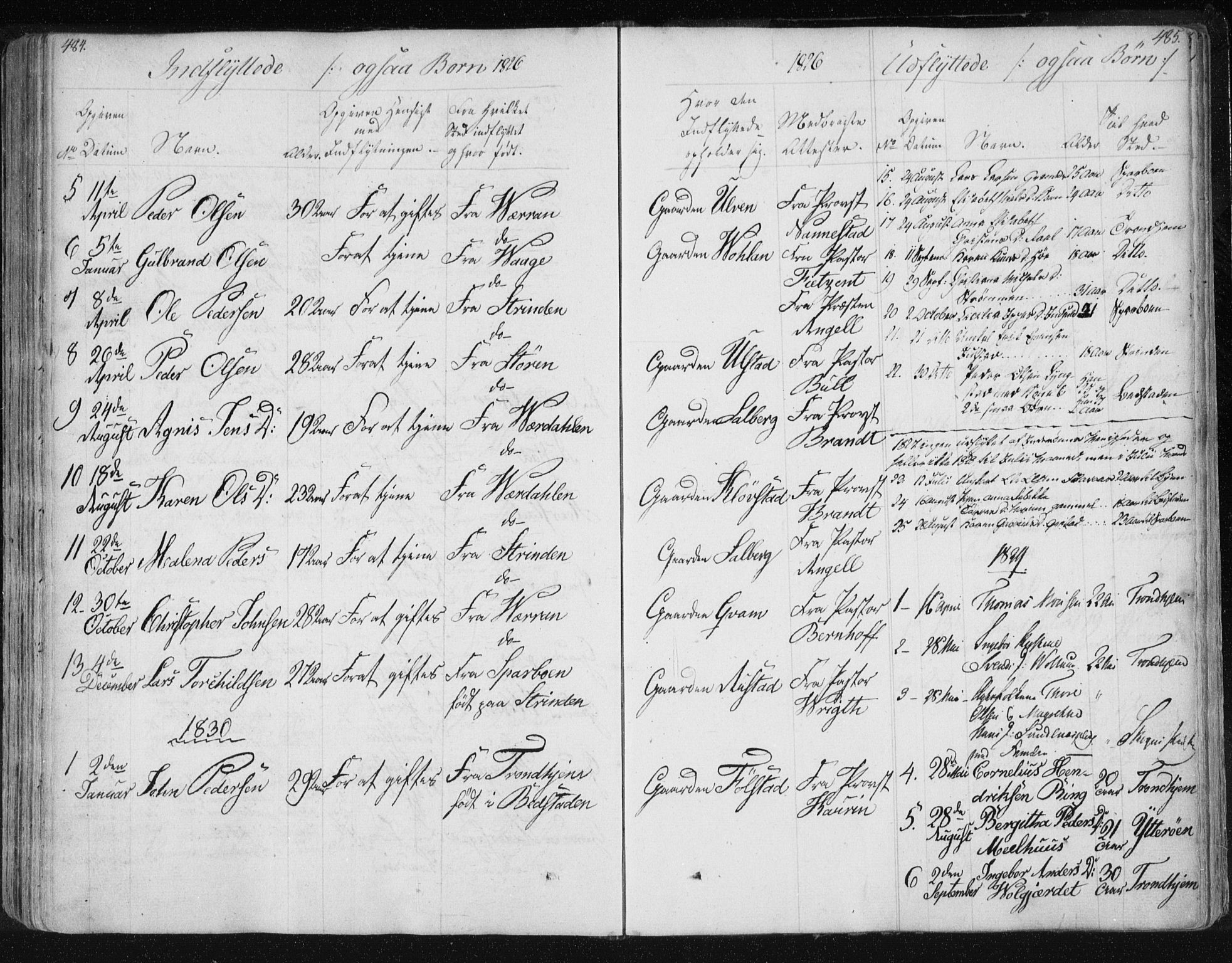 Ministerialprotokoller, klokkerbøker og fødselsregistre - Nord-Trøndelag, SAT/A-1458/730/L0276: Parish register (official) no. 730A05, 1822-1830, p. 484-485