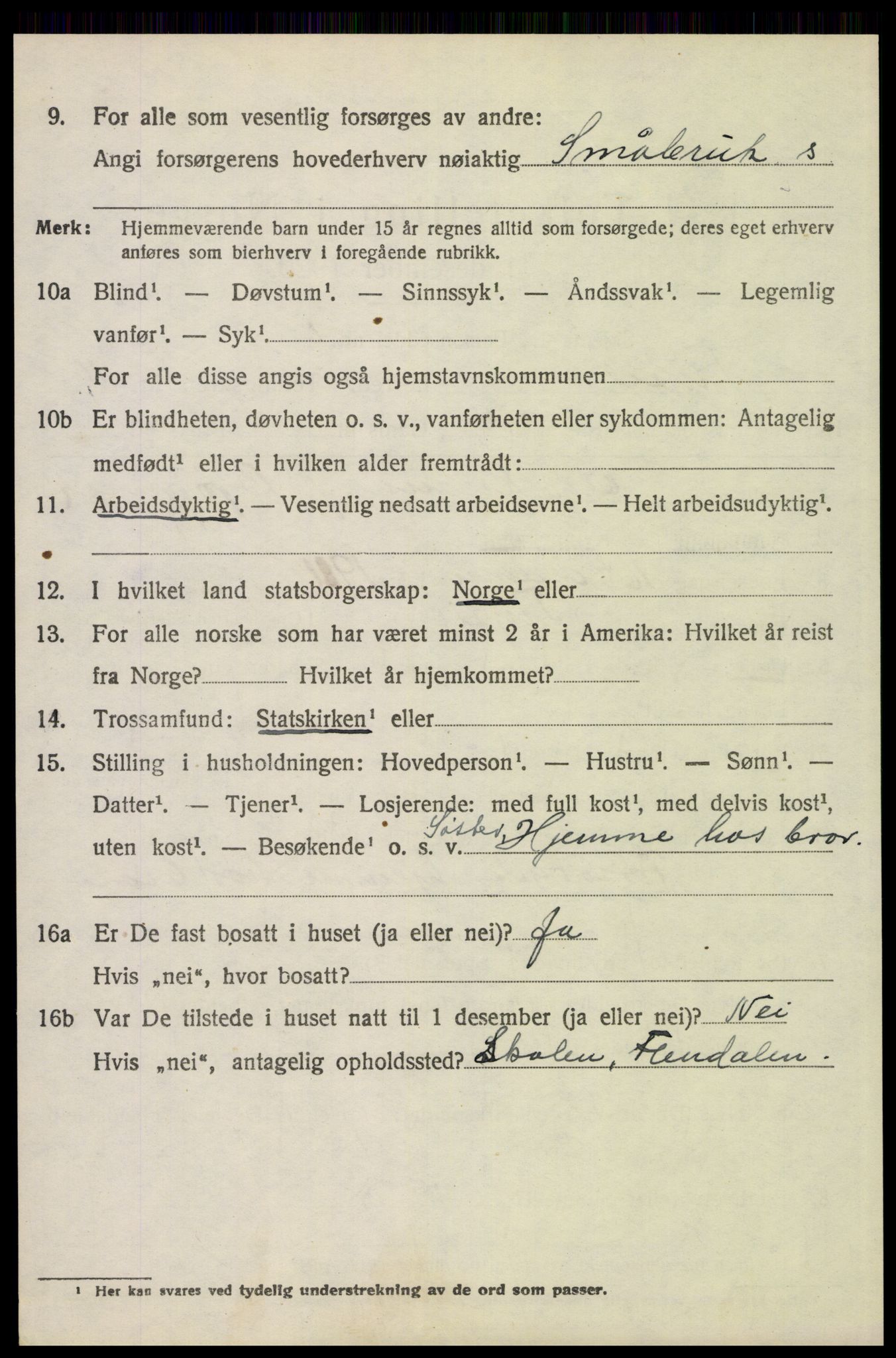 SAH, 1920 census for Trysil, 1920, p. 7006