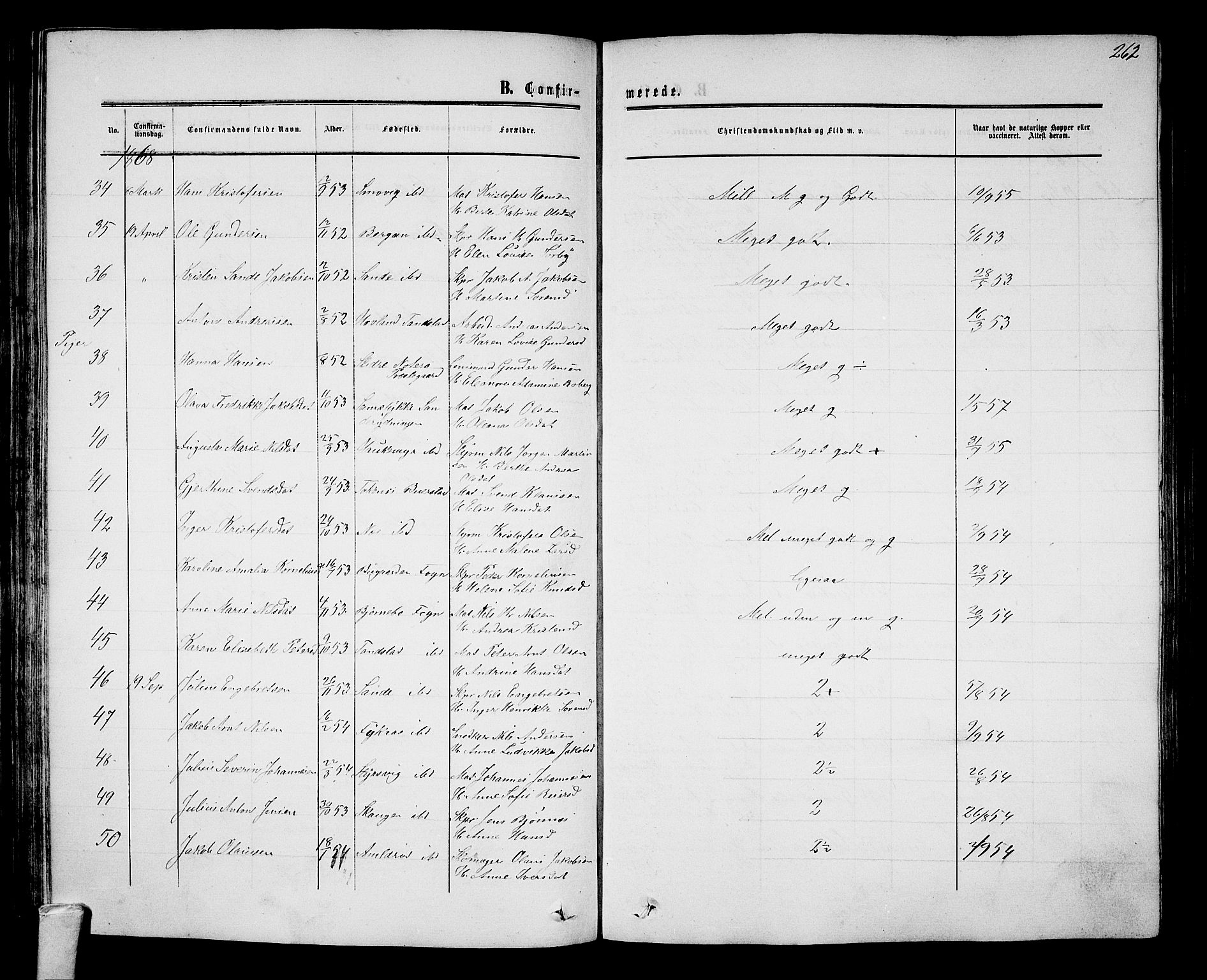 Nøtterøy kirkebøker, AV/SAKO-A-354/G/Ga/L0002: Parish register (copy) no. I 2, 1860-1877, p. 262