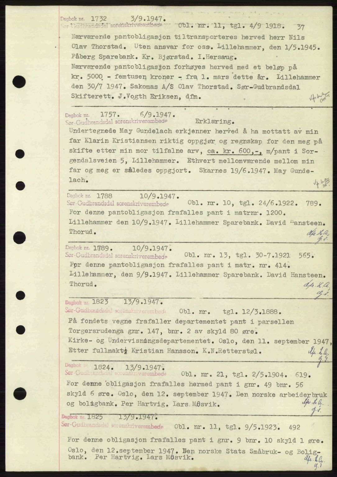 Sør-Gudbrandsdal tingrett, SAH/TING-004/H/Hb/Hbf/L0004: Mortgage book no. C5b, 1945-1951, Diary no: : 1732/1947