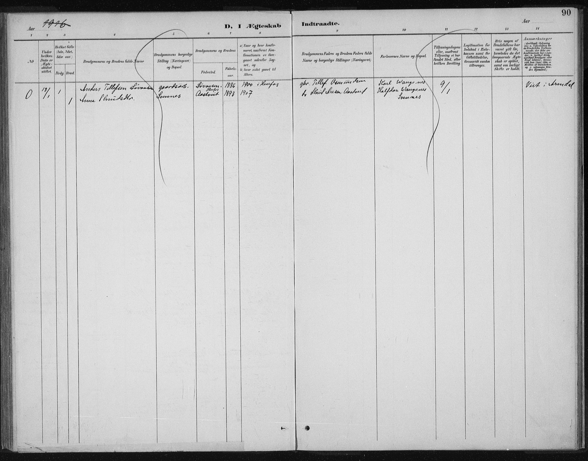 Herefoss sokneprestkontor, AV/SAK-1111-0019/F/Fa/Fac/L0002: Parish register (official) no. A 2, 1887-1915, p. 90