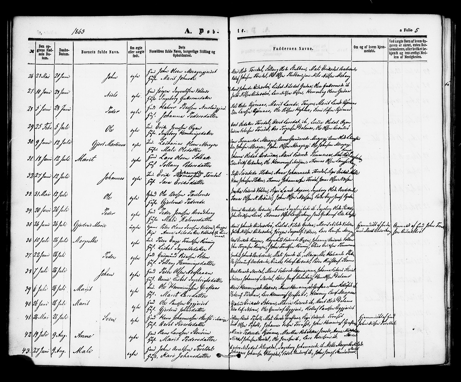 Ministerialprotokoller, klokkerbøker og fødselsregistre - Nord-Trøndelag, AV/SAT-A-1458/706/L0041: Parish register (official) no. 706A02, 1862-1877, p. 5