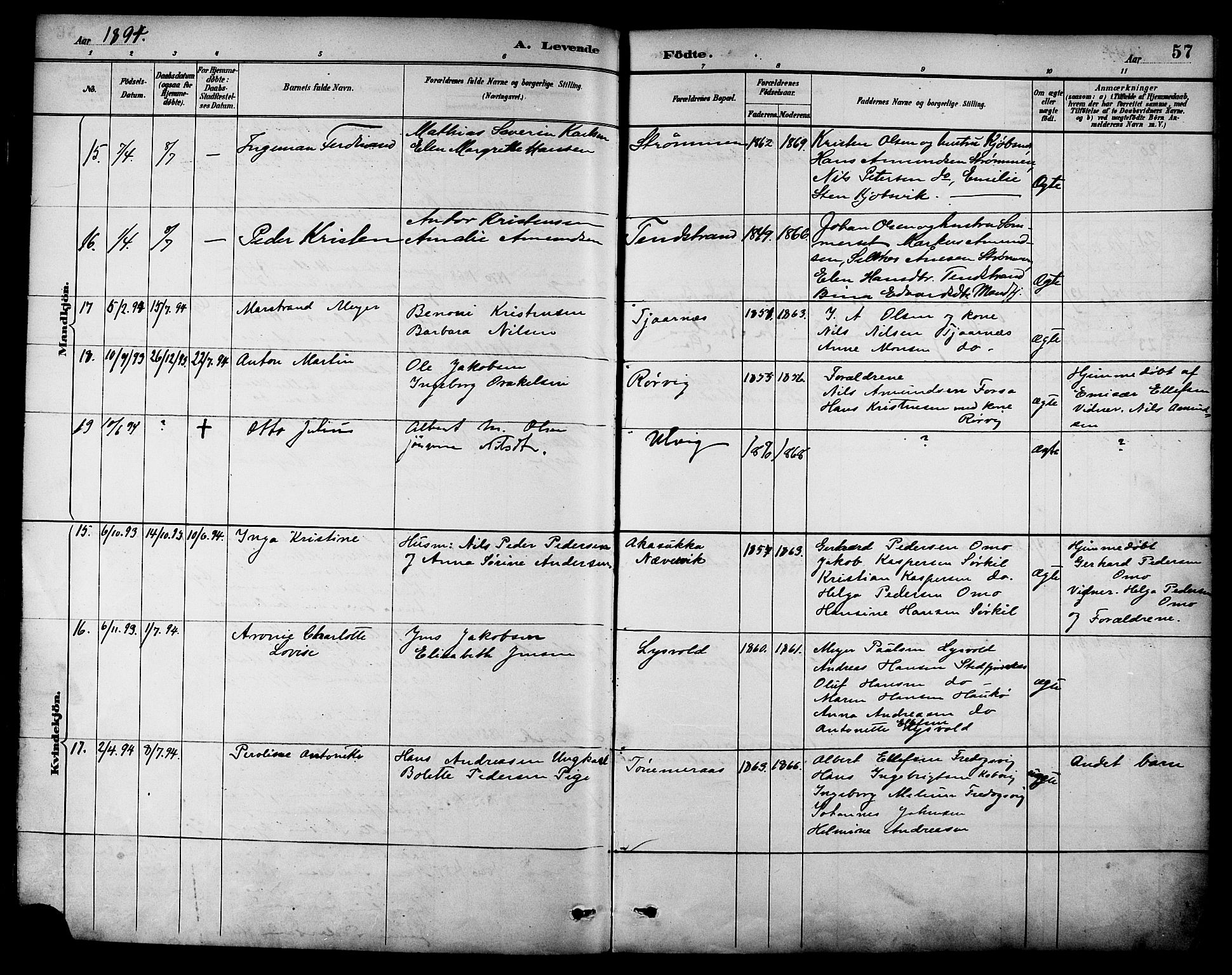 Ministerialprotokoller, klokkerbøker og fødselsregistre - Nordland, AV/SAT-A-1459/861/L0869: Parish register (official) no. 861A04, 1889-1903, p. 57