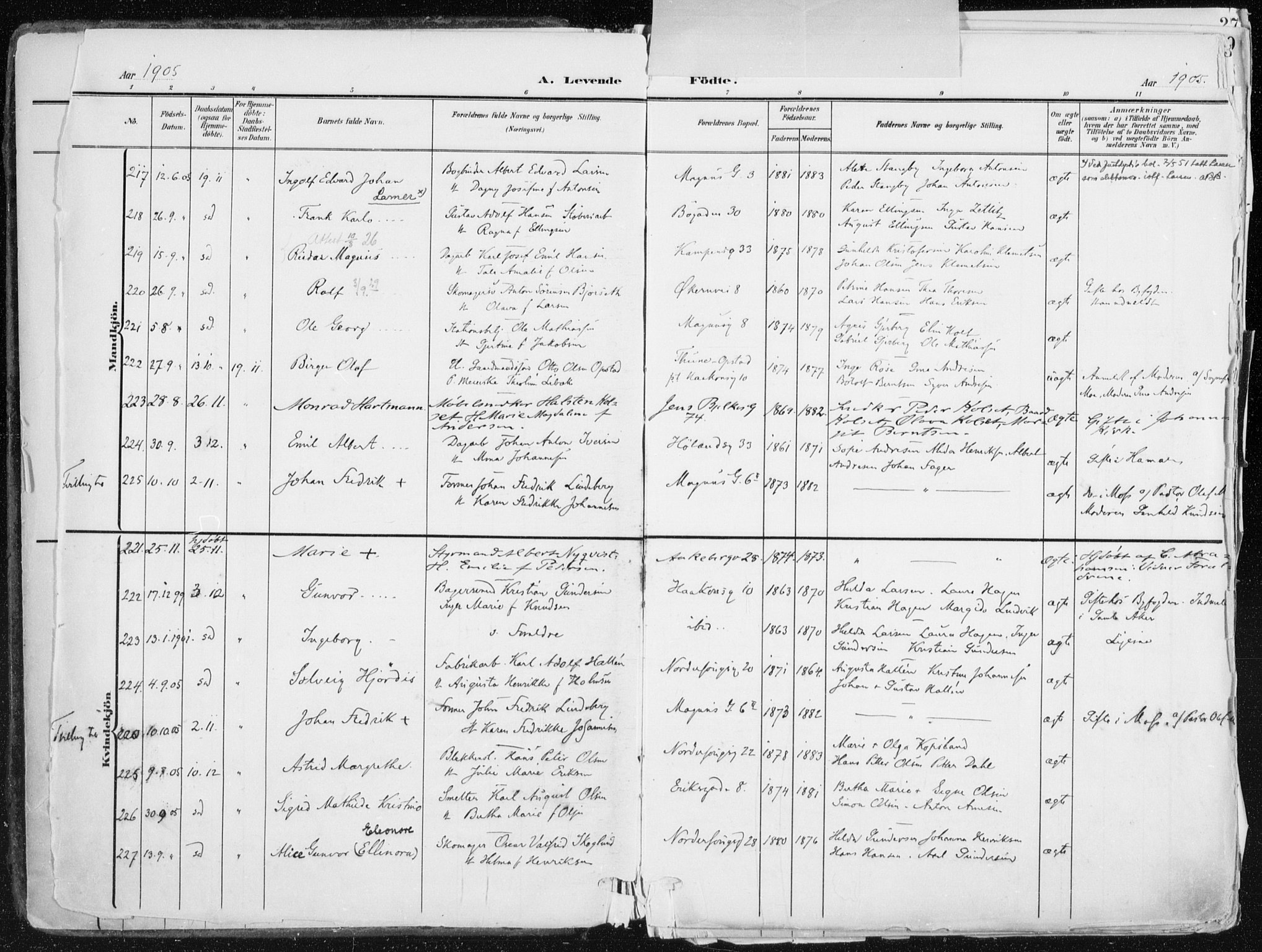 Kampen prestekontor Kirkebøker, SAO/A-10853/F/Fa/L0010: Parish register (official) no. I 10, 1905-1917, p. 2