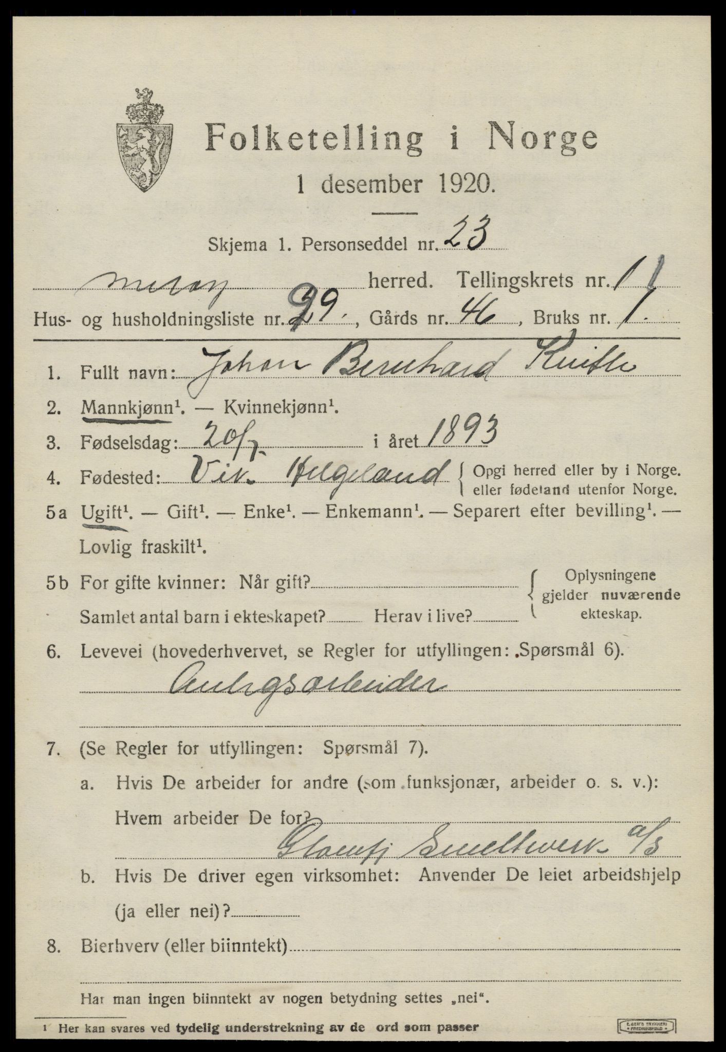 SAT, 1920 census for Meløy, 1920, p. 7593