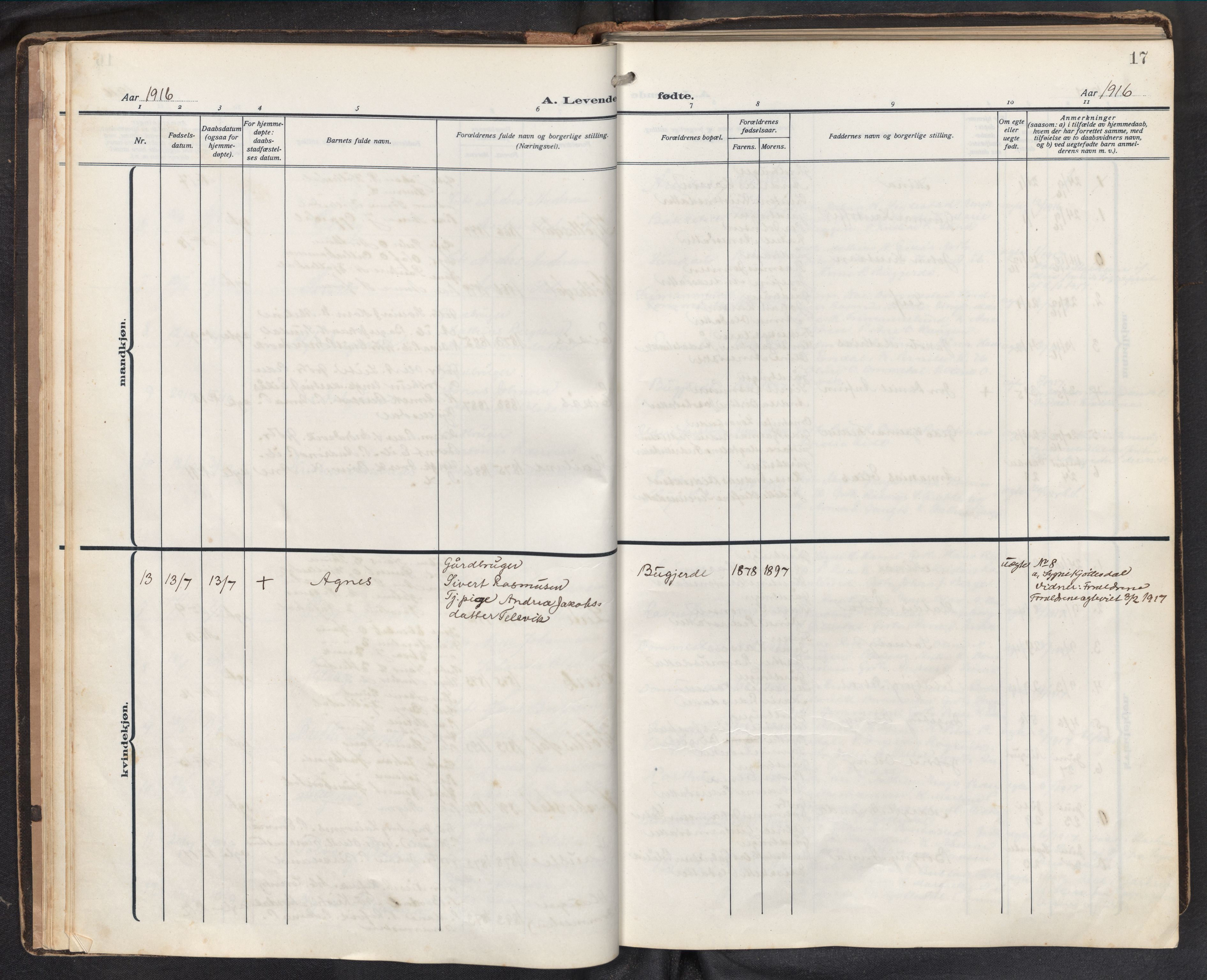 Davik sokneprestembete, AV/SAB-A-79701/H/Hab/Haba/L0003: Parish register (copy) no. A 3, 1912-1947, p. 16b-17a