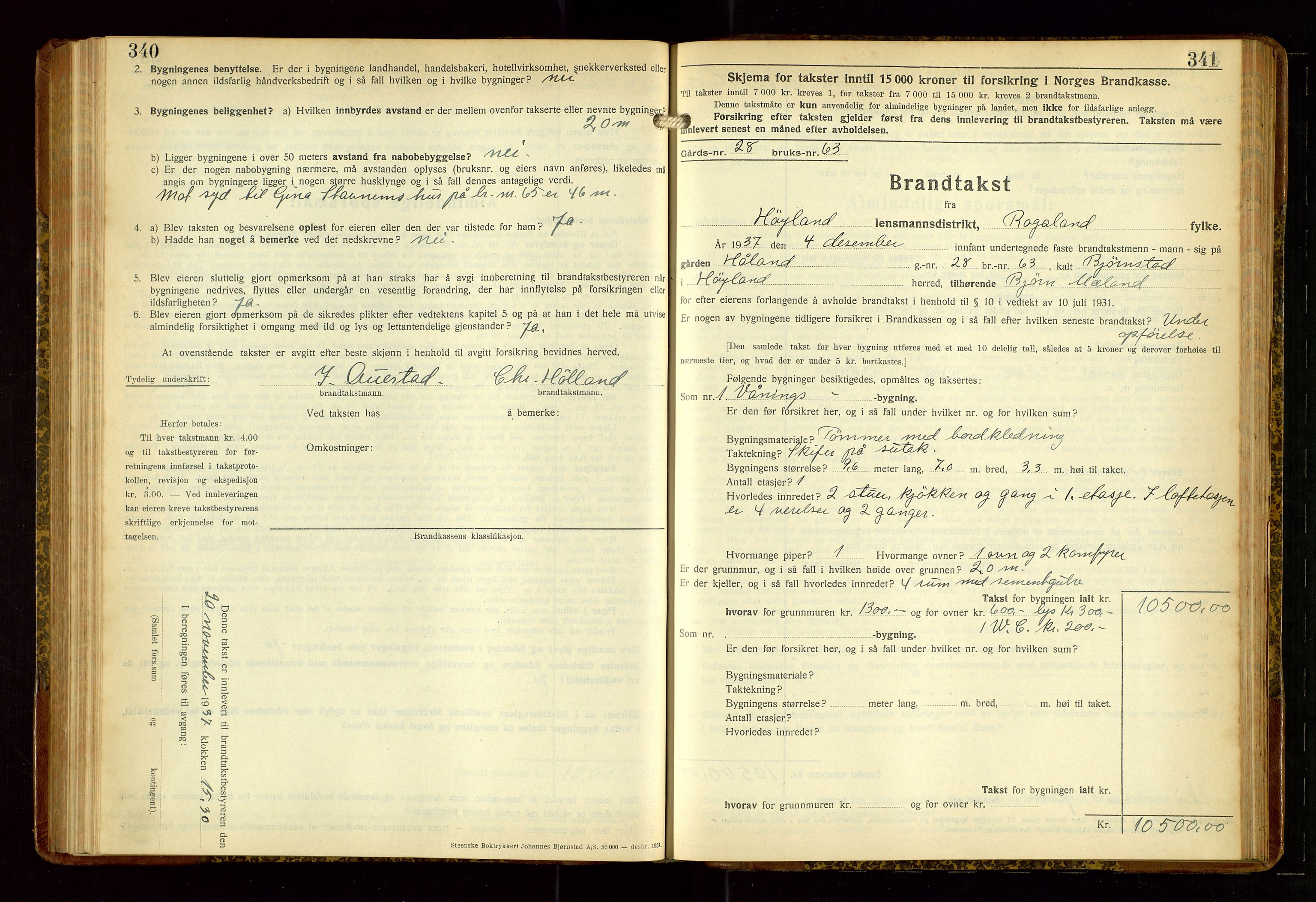 Høyland/Sandnes lensmannskontor, AV/SAST-A-100166/Gob/L0006: "Brandtakstprotokoll", 1936-1938, p. 340-341