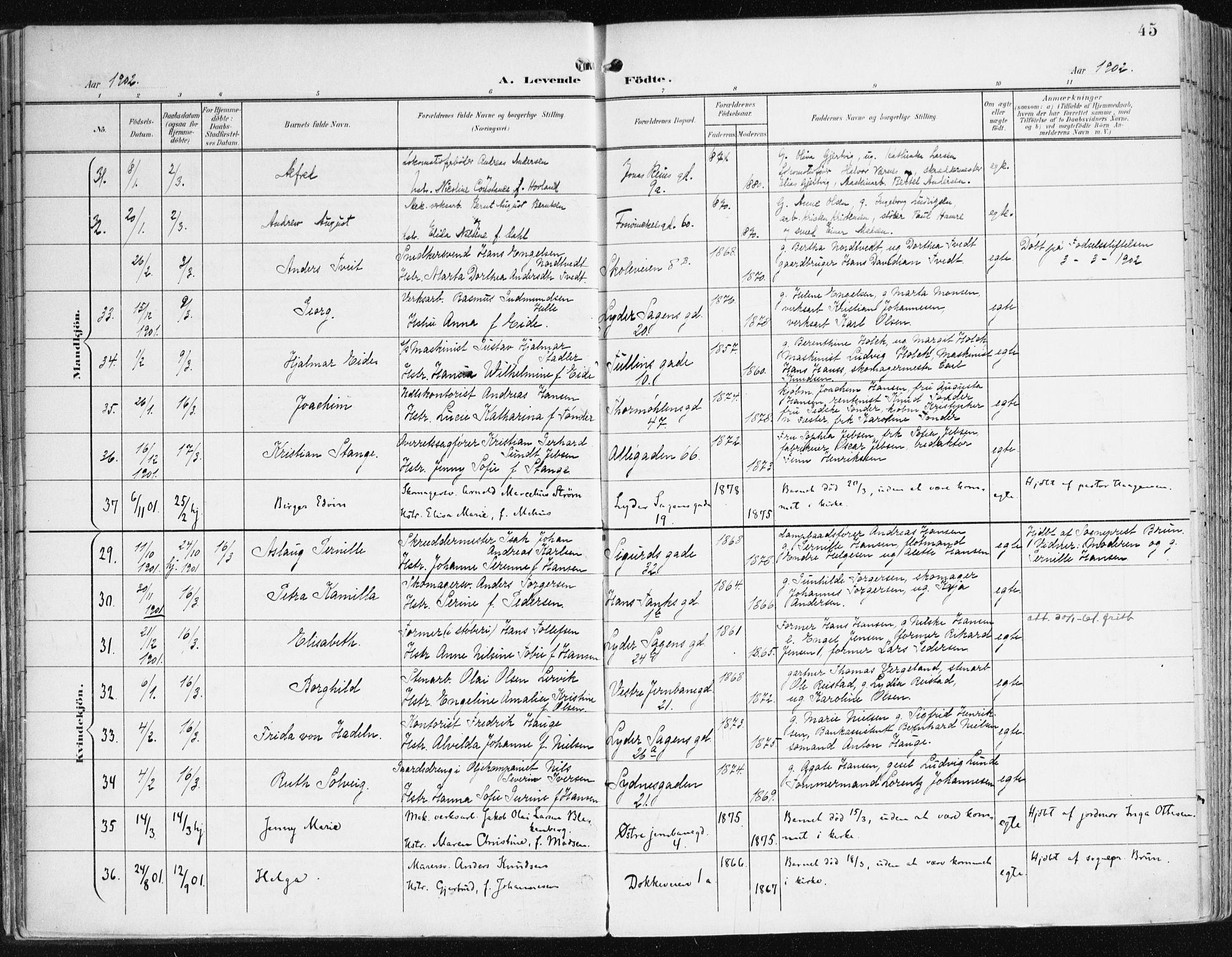 Johanneskirken sokneprestembete, AV/SAB-A-76001/H/Haa/L0002: Parish register (official) no. A 2, 1900-1912, p. 45