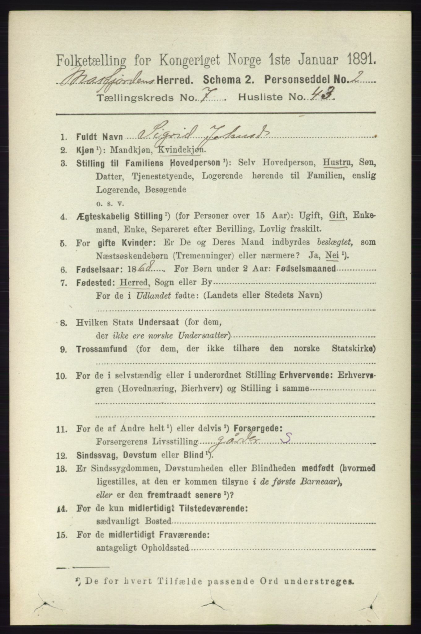 RA, 1891 census for 1266 Masfjorden, 1891, p. 1494