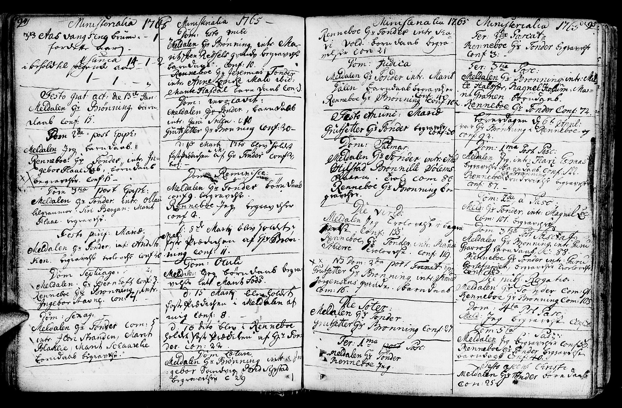 Ministerialprotokoller, klokkerbøker og fødselsregistre - Sør-Trøndelag, SAT/A-1456/672/L0851: Parish register (official) no. 672A04, 1751-1775, p. 94-95