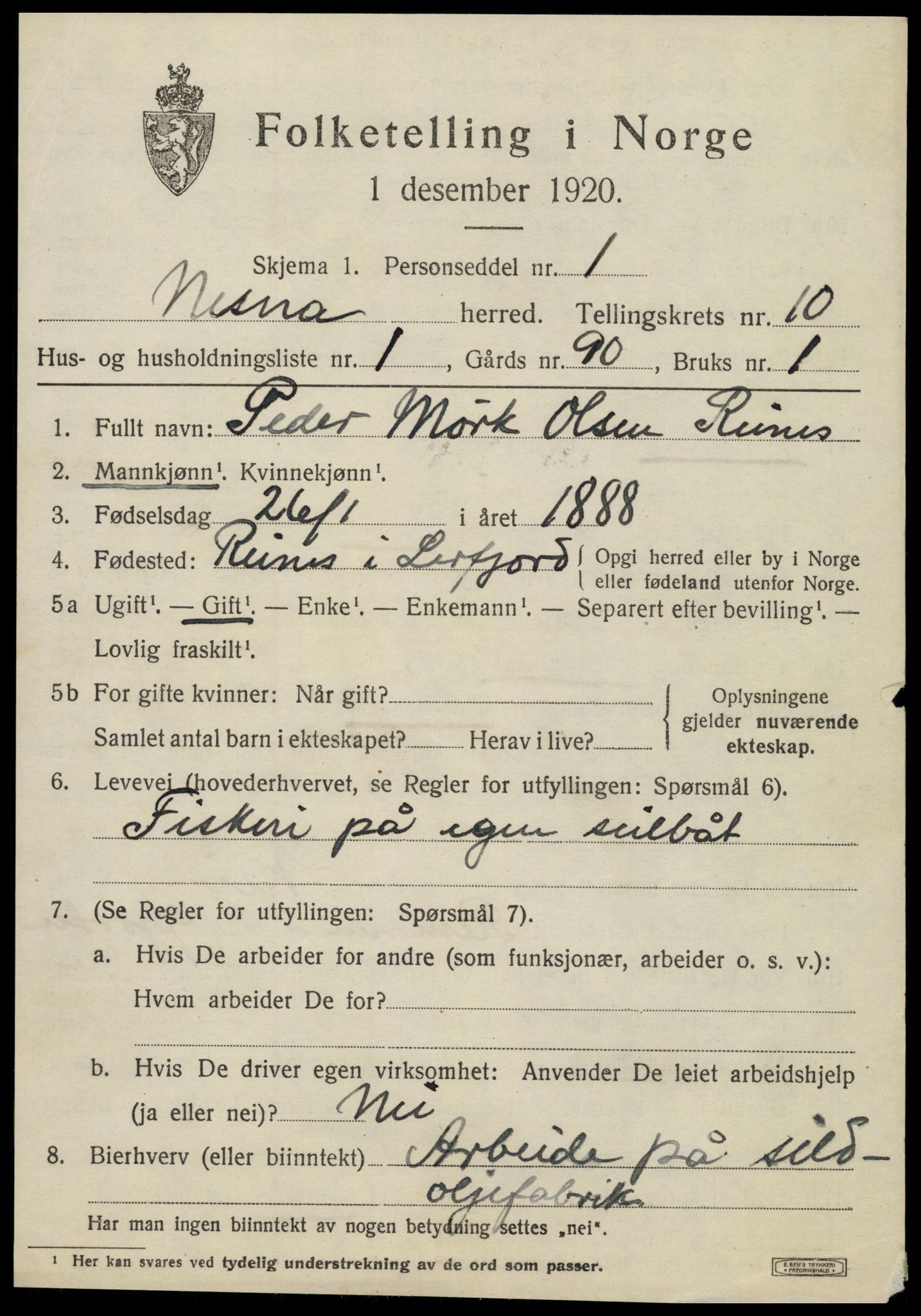 SAT, 1920 census for Nesna, 1920, p. 7941