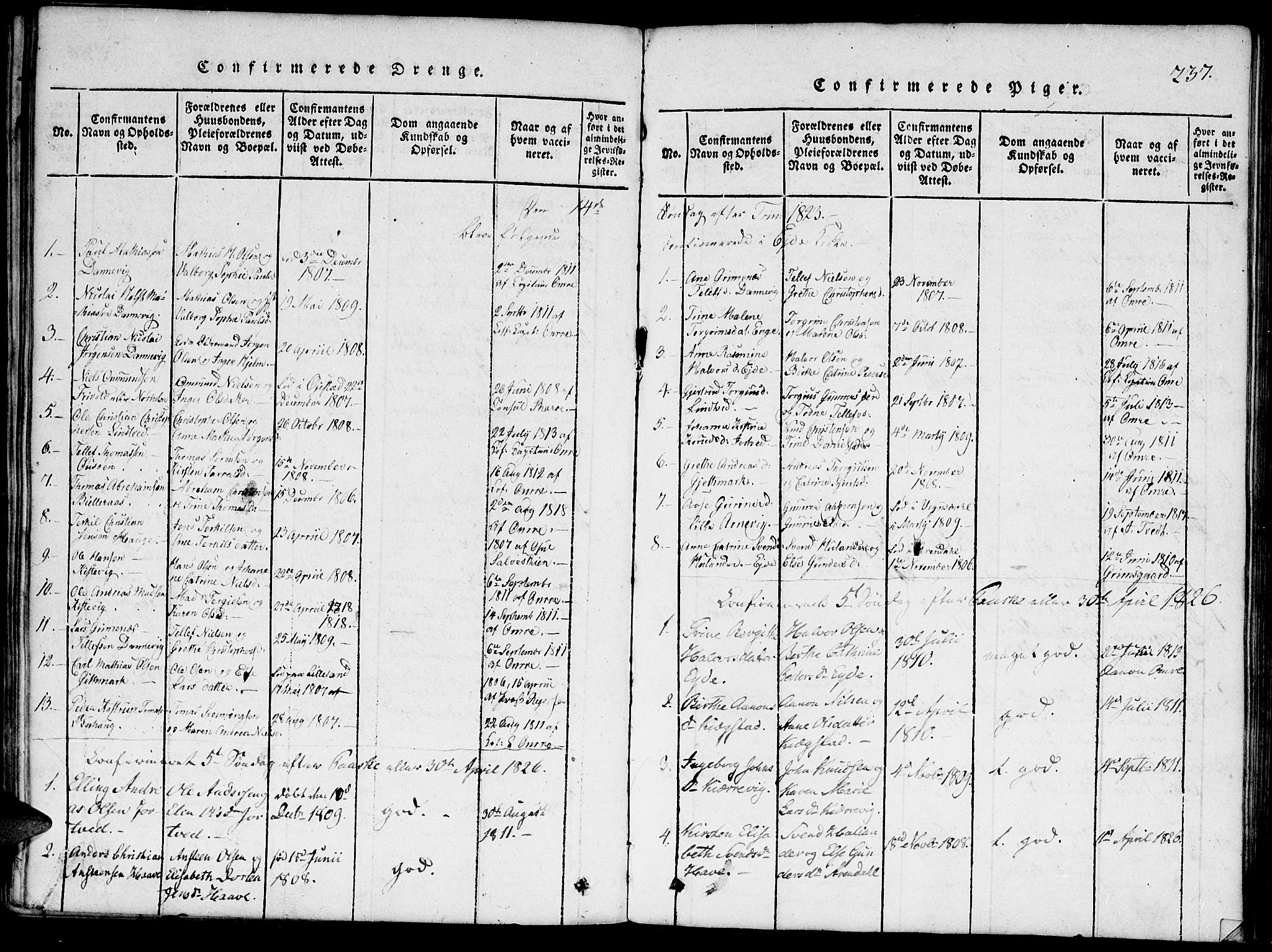 Hommedal sokneprestkontor, AV/SAK-1111-0023/F/Fa/Faa/L0001: Parish register (official) no. A 1, 1816-1860, p. 237