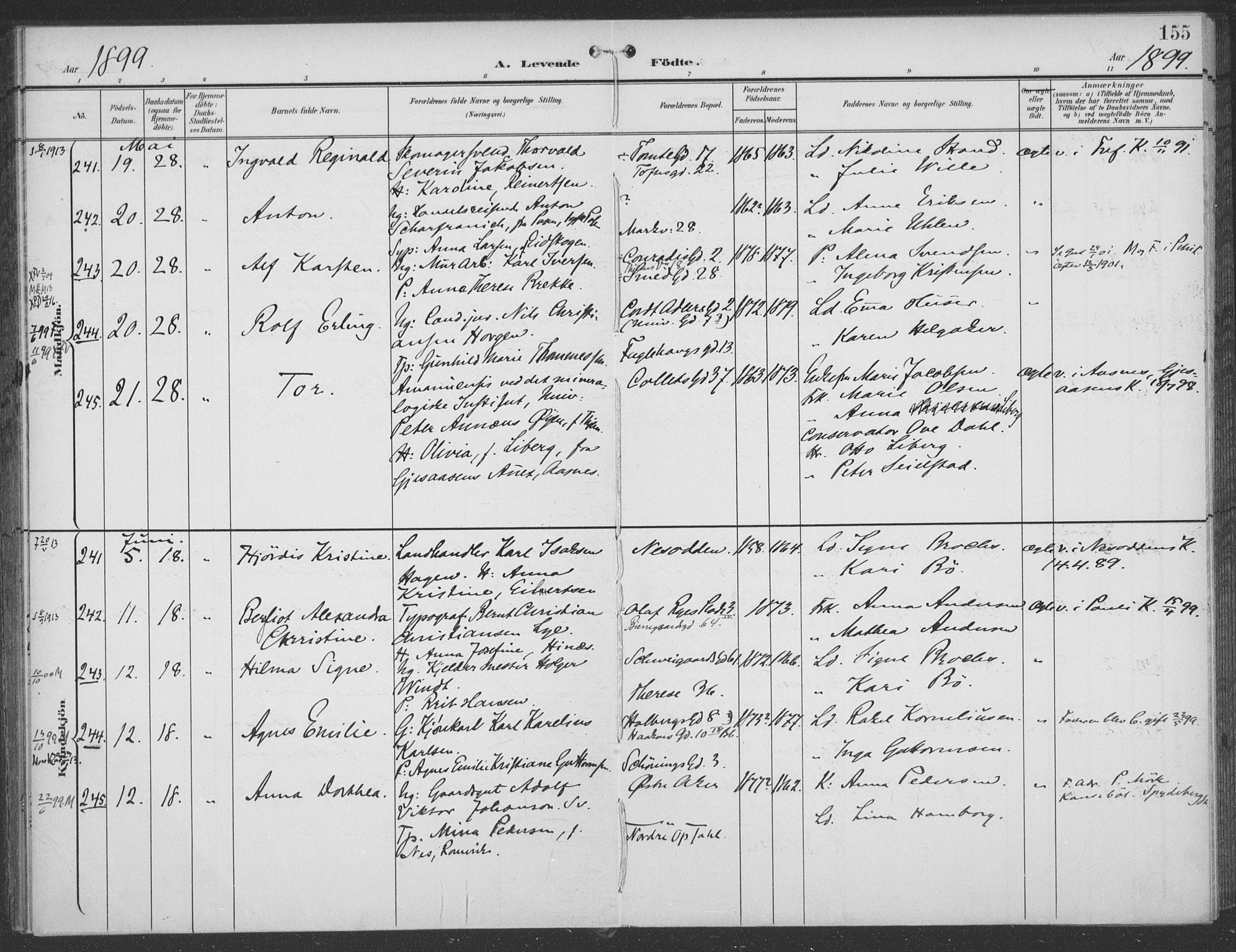 Rikshospitalet prestekontor Kirkebøker, SAO/A-10309b/F/L0011: Parish register (official) no. 11, 1898-1900, p. 155