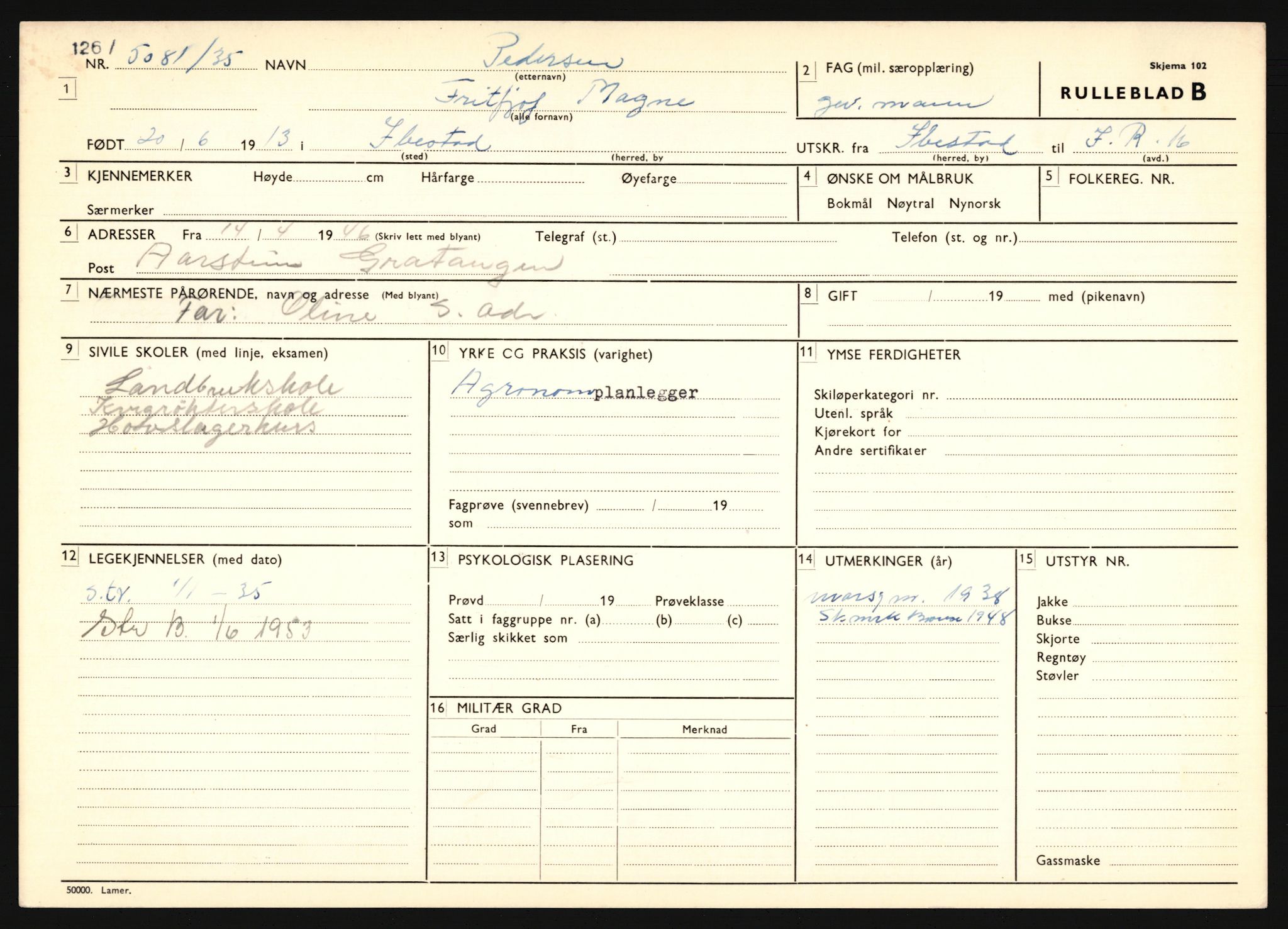 Forsvaret, Troms infanteriregiment nr. 16, AV/RA-RAFA-3146/P/Pa/L0019: Rulleblad for regimentets menige mannskaper, årsklasse 1935, 1935, p. 1001