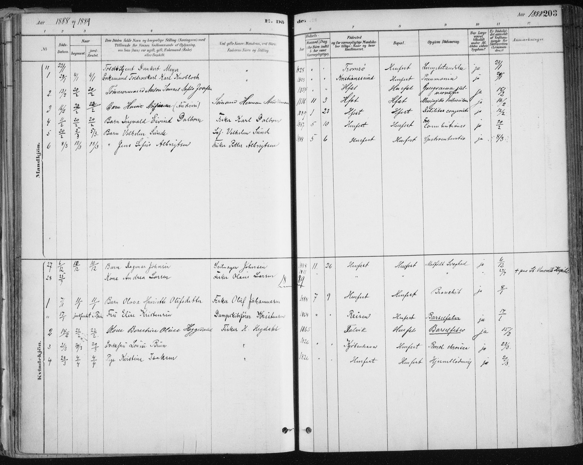 Hammerfest sokneprestkontor, SATØ/S-1347/H/Ha/L0008.kirke: Parish register (official) no. 8, 1878-1889, p. 203