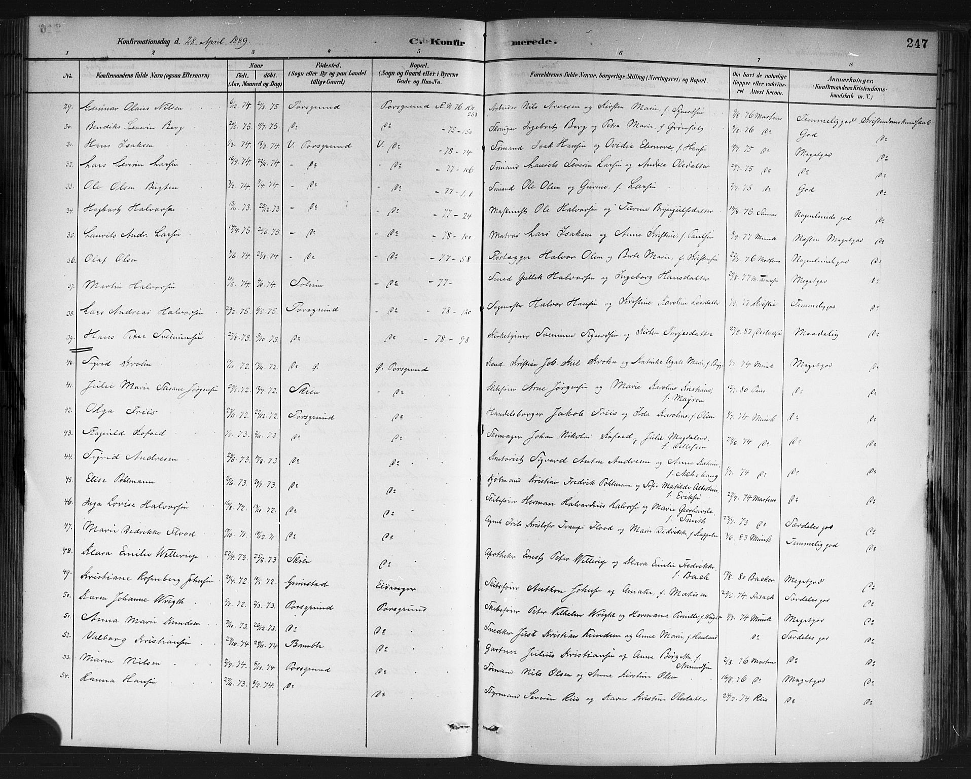 Porsgrunn kirkebøker , SAKO/A-104/G/Gb/L0005: Parish register (copy) no. II 5, 1883-1915, p. 247
