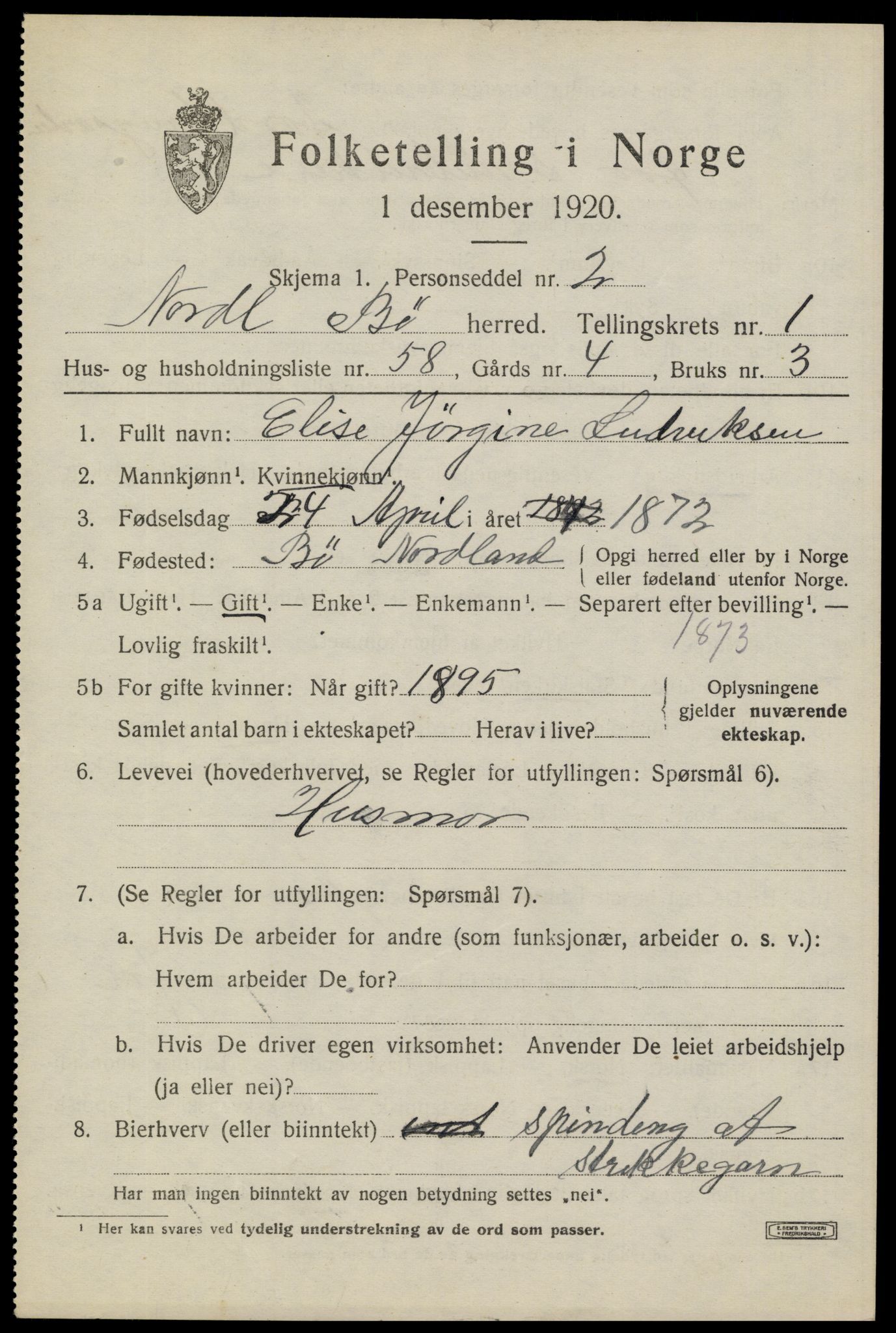 SAT, 1920 census for Bø, 1920, p. 2294