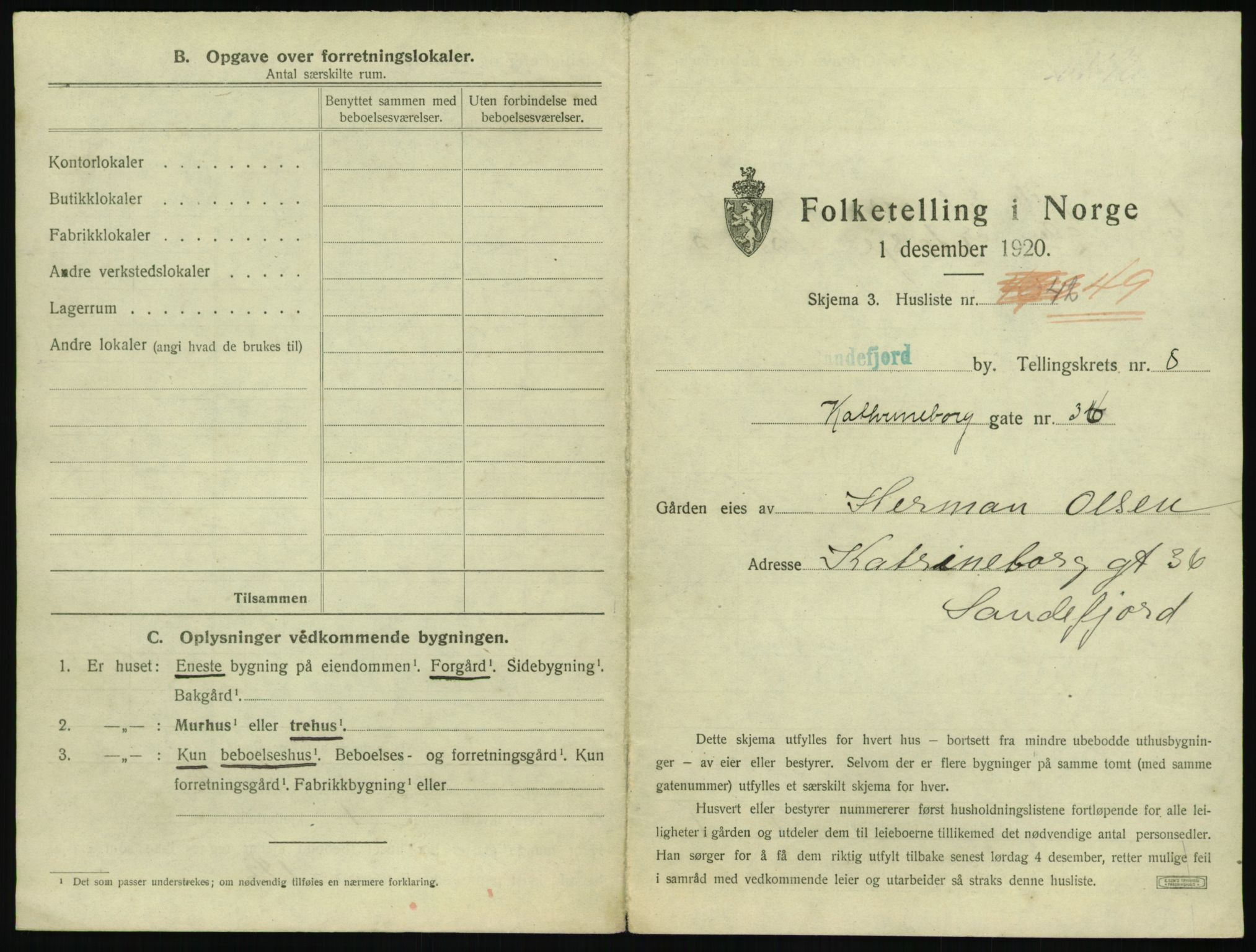 SAKO, 1920 census for Sandefjord, 1920, p. 1004