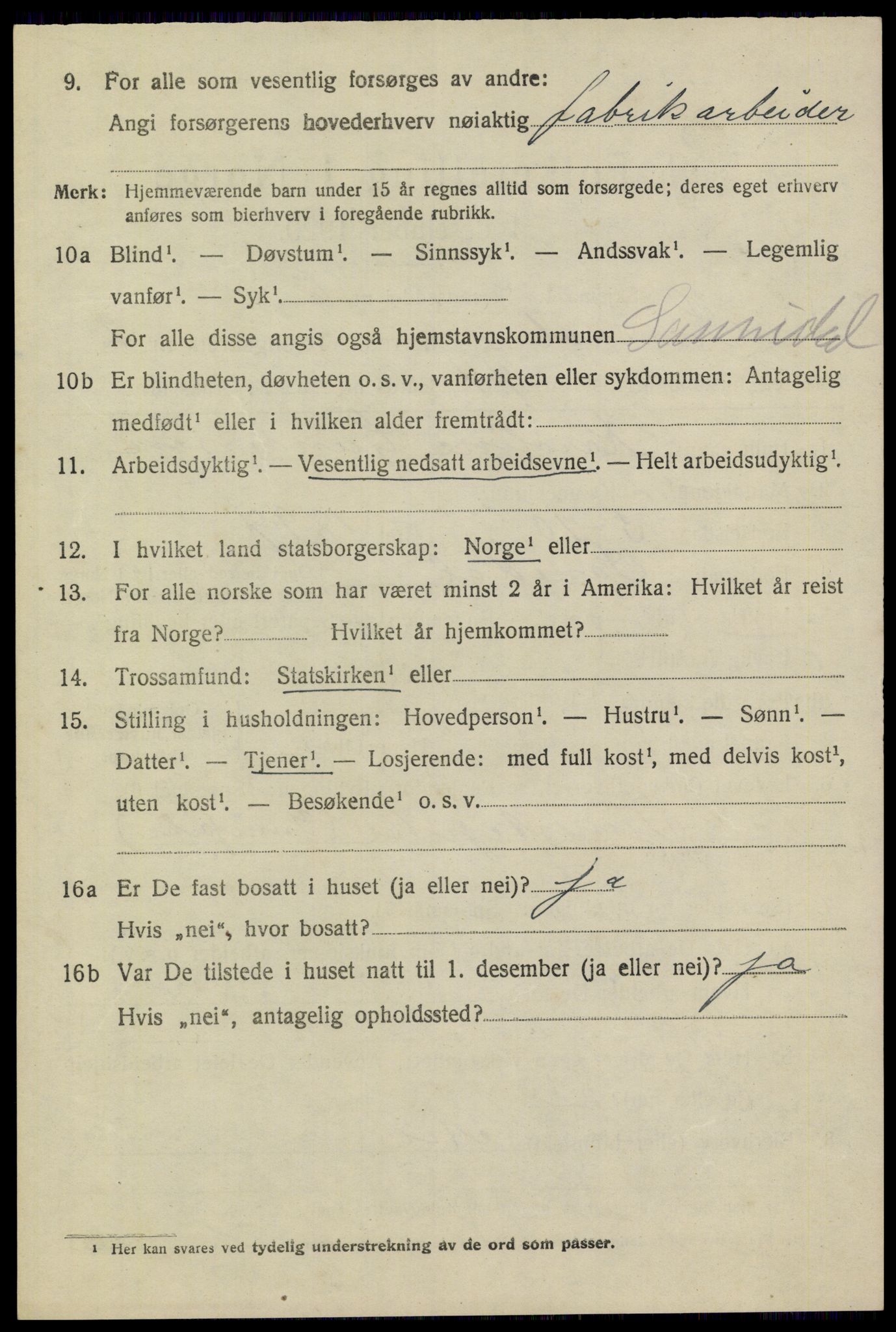 SAKO, 1920 census for Sannidal, 1920, p. 2168