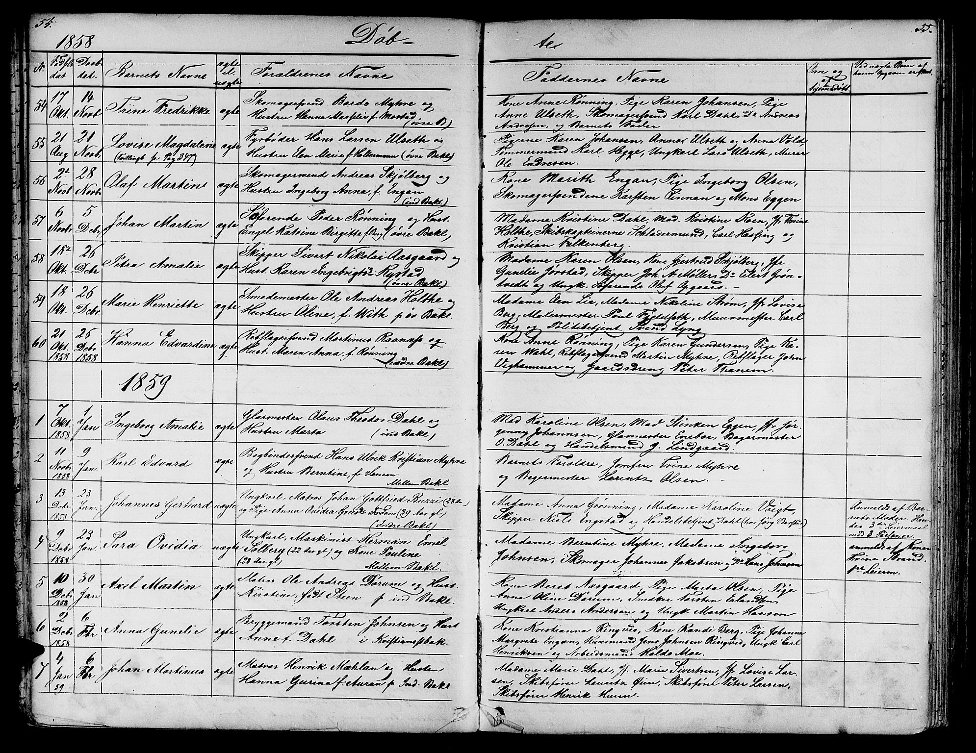 Ministerialprotokoller, klokkerbøker og fødselsregistre - Sør-Trøndelag, SAT/A-1456/604/L0219: Parish register (copy) no. 604C02, 1851-1869, p. 54-55