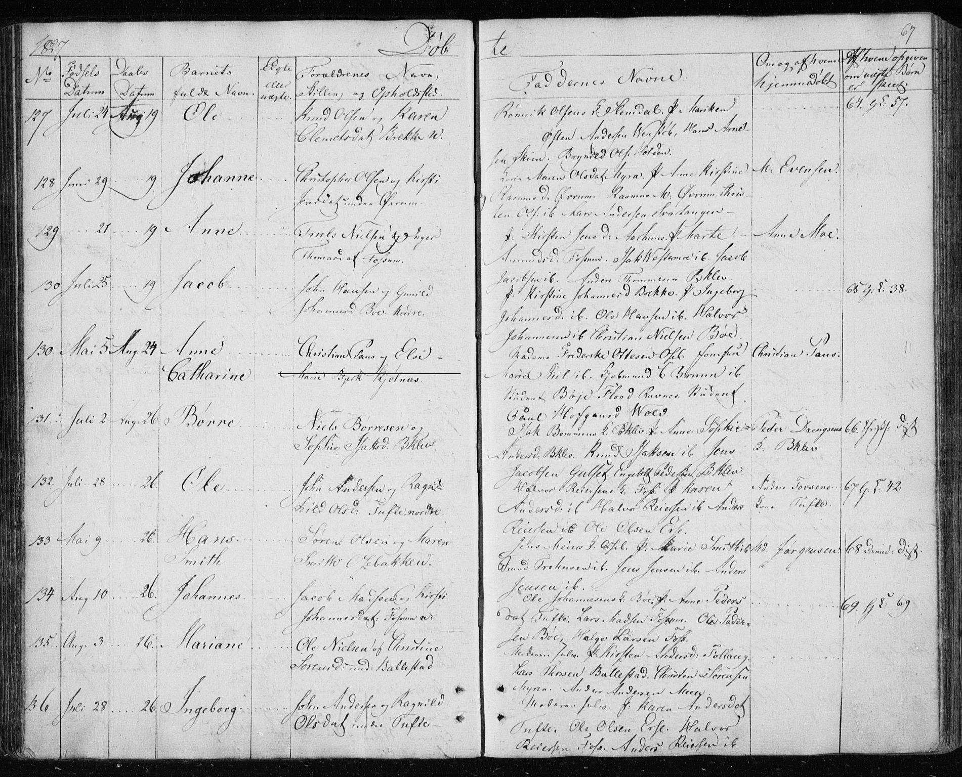 Gjerpen kirkebøker, SAKO/A-265/F/Fa/L0005: Parish register (official) no. I 5, 1823-1829, p. 67