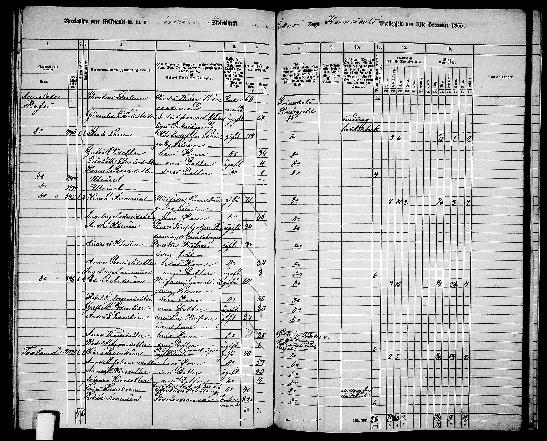RA, 1865 census for Kvinesdal, 1865, p. 164