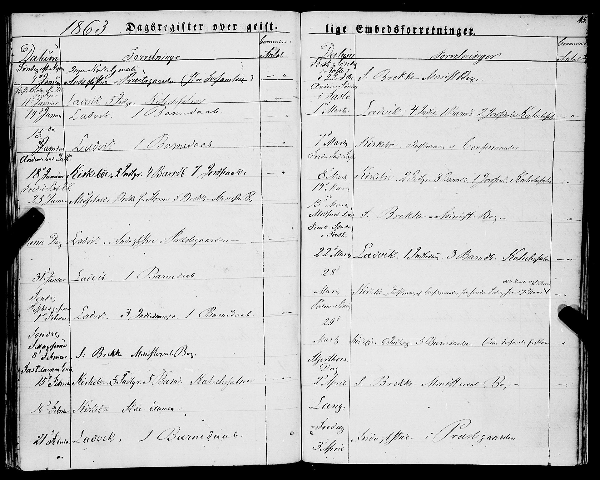 Lavik sokneprestembete, SAB/A-80901: Parish register (official) no. A 3, 1843-1863, p. 45