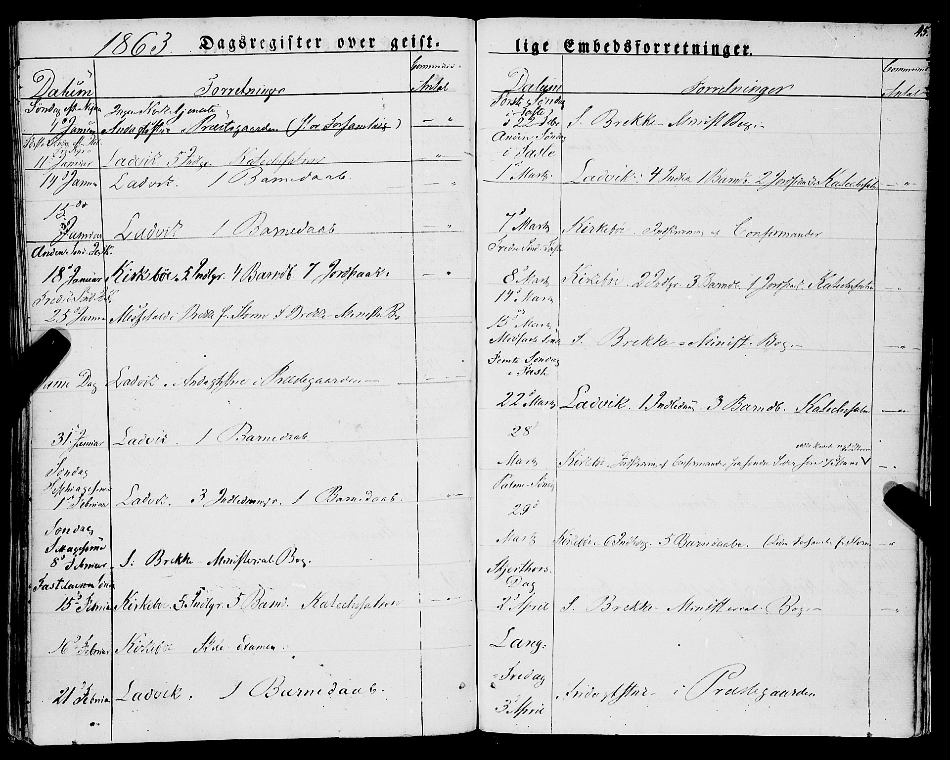 Lavik sokneprestembete, AV/SAB-A-80901: Parish register (official) no. A 3, 1843-1863, p. 45