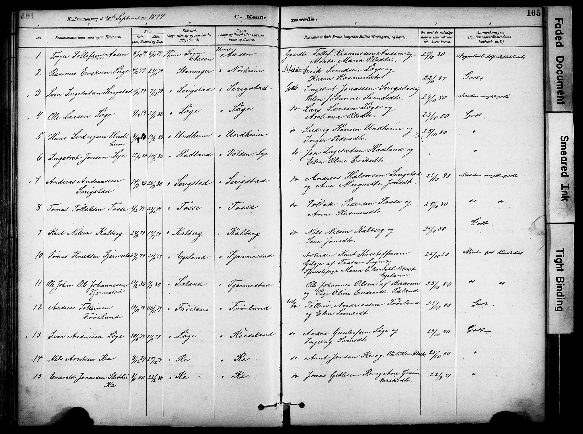Lye sokneprestkontor, SAST/A-101794/001/30BA/L0011: Parish register (official) no. A 9, 1893-1903, p. 165
