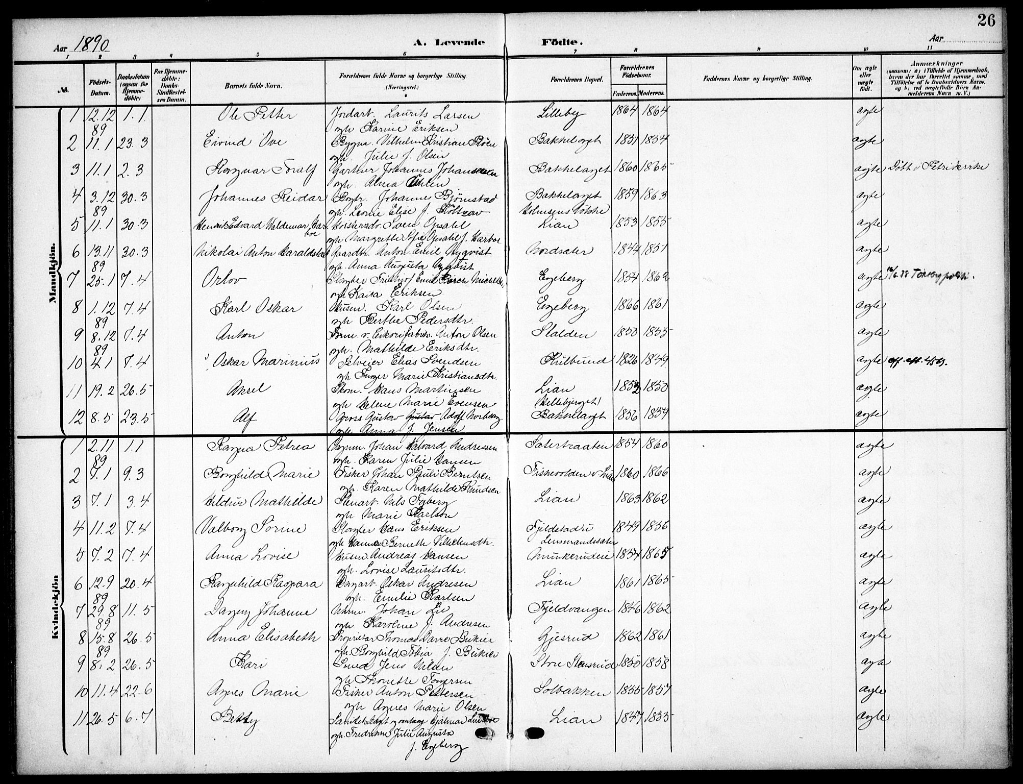 Nordstrand prestekontor Kirkebøker, SAO/A-10362a/F/Fa/L0000: Parish register (official) no. I 0, 1881-1900, p. 26