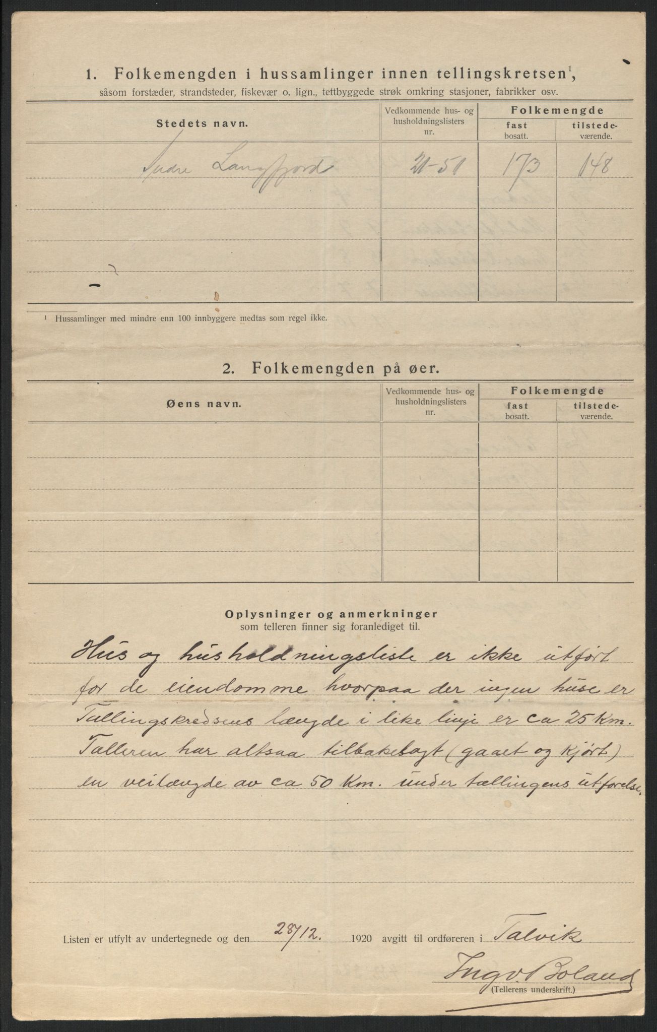 SATØ, 1920 census for Talvik, 1920, p. 17