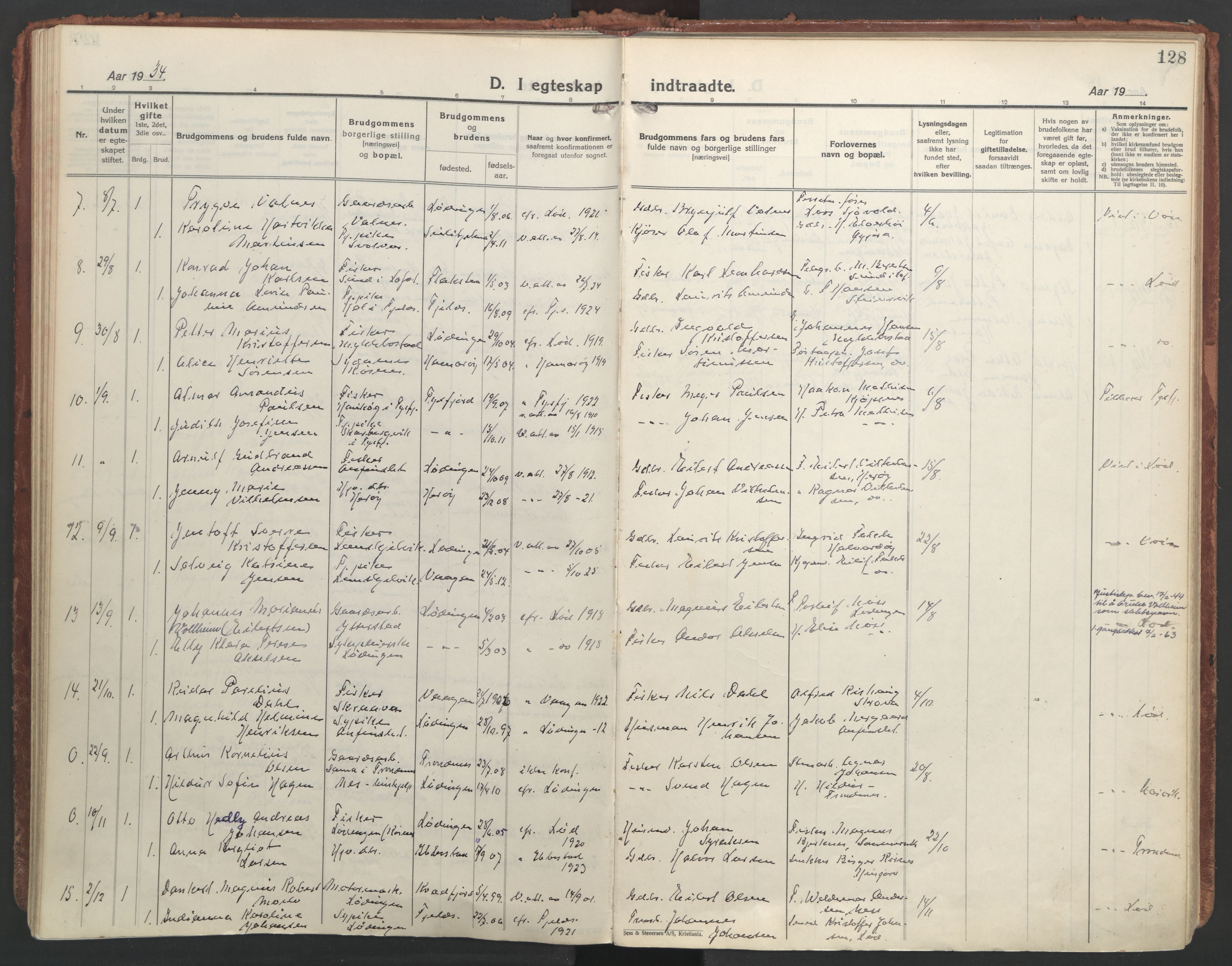 Ministerialprotokoller, klokkerbøker og fødselsregistre - Nordland, AV/SAT-A-1459/872/L1043: Parish register (official) no. 872A18, 1925-1939, p. 128