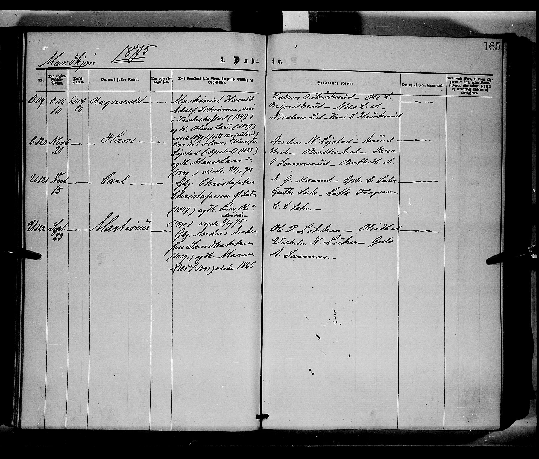 Sør-Odal prestekontor, AV/SAH-PREST-030/H/Ha/Haa/L0004: Parish register (official) no. 4, 1870-1875, p. 165